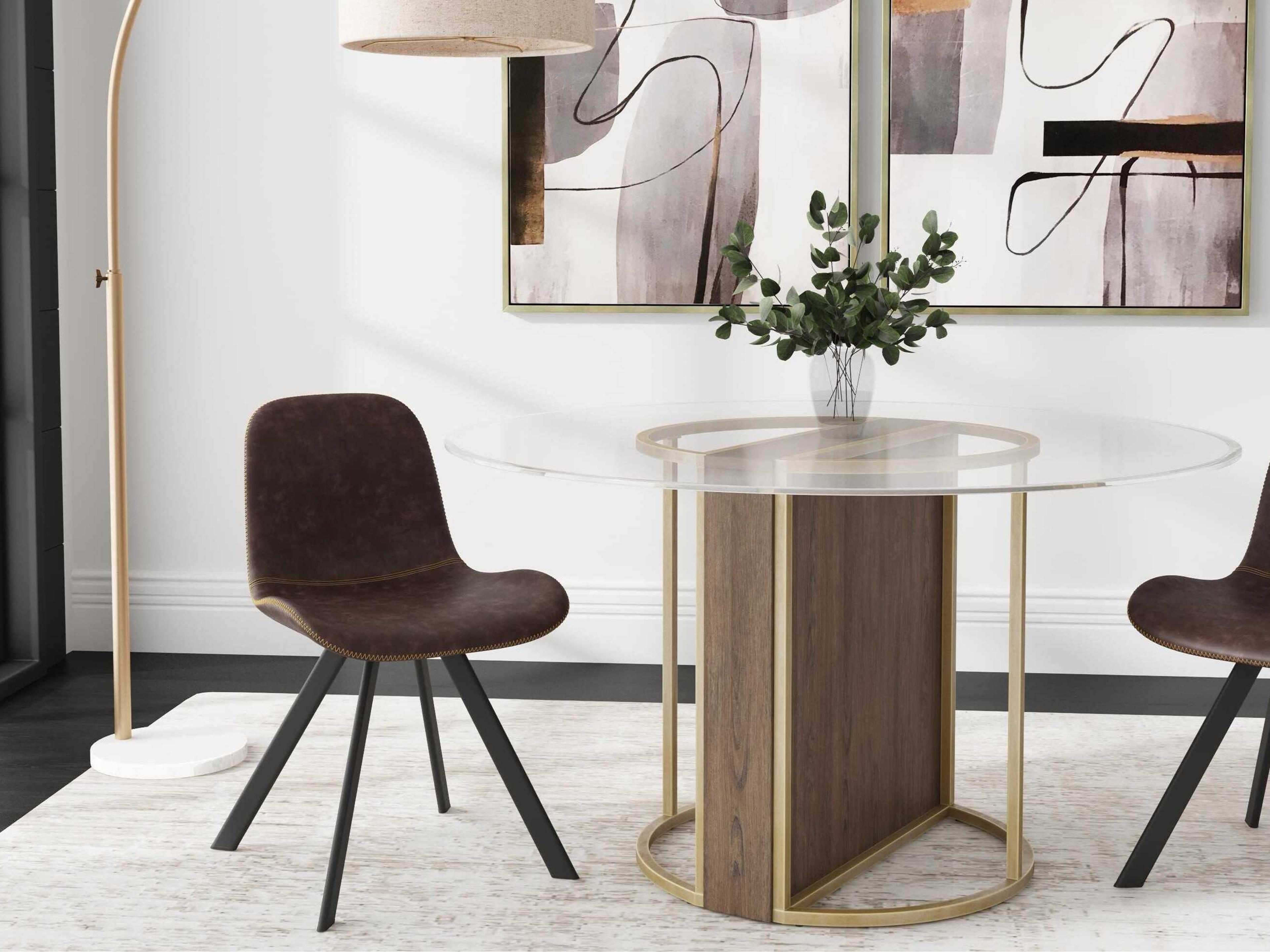 Bassett Mirror Stefan Round Glass Chalk Grey champagne Gold Dining Table