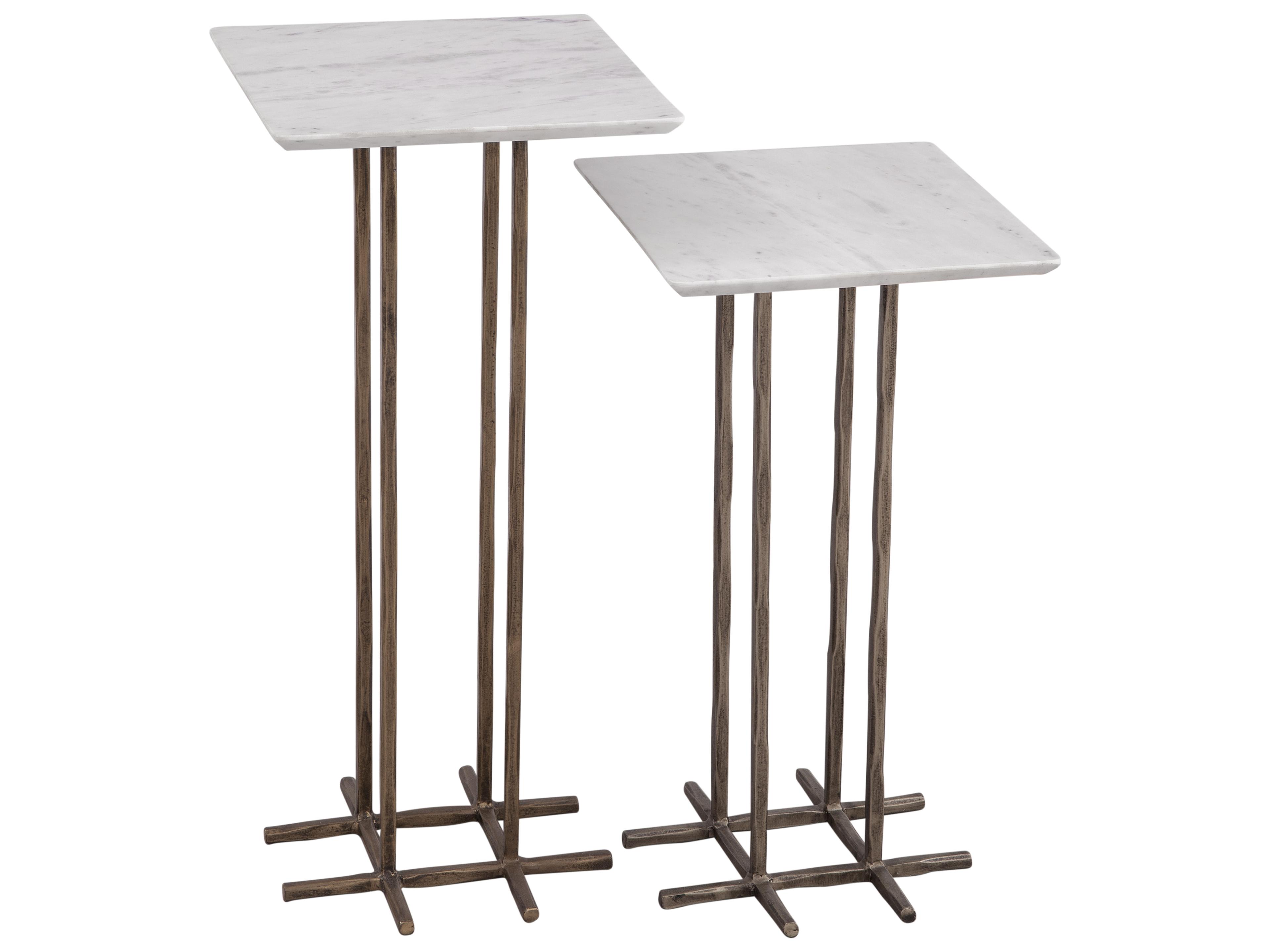 Bassett Mirror Xavier Rectangular Antique Brass White Marble End Table Set of 2