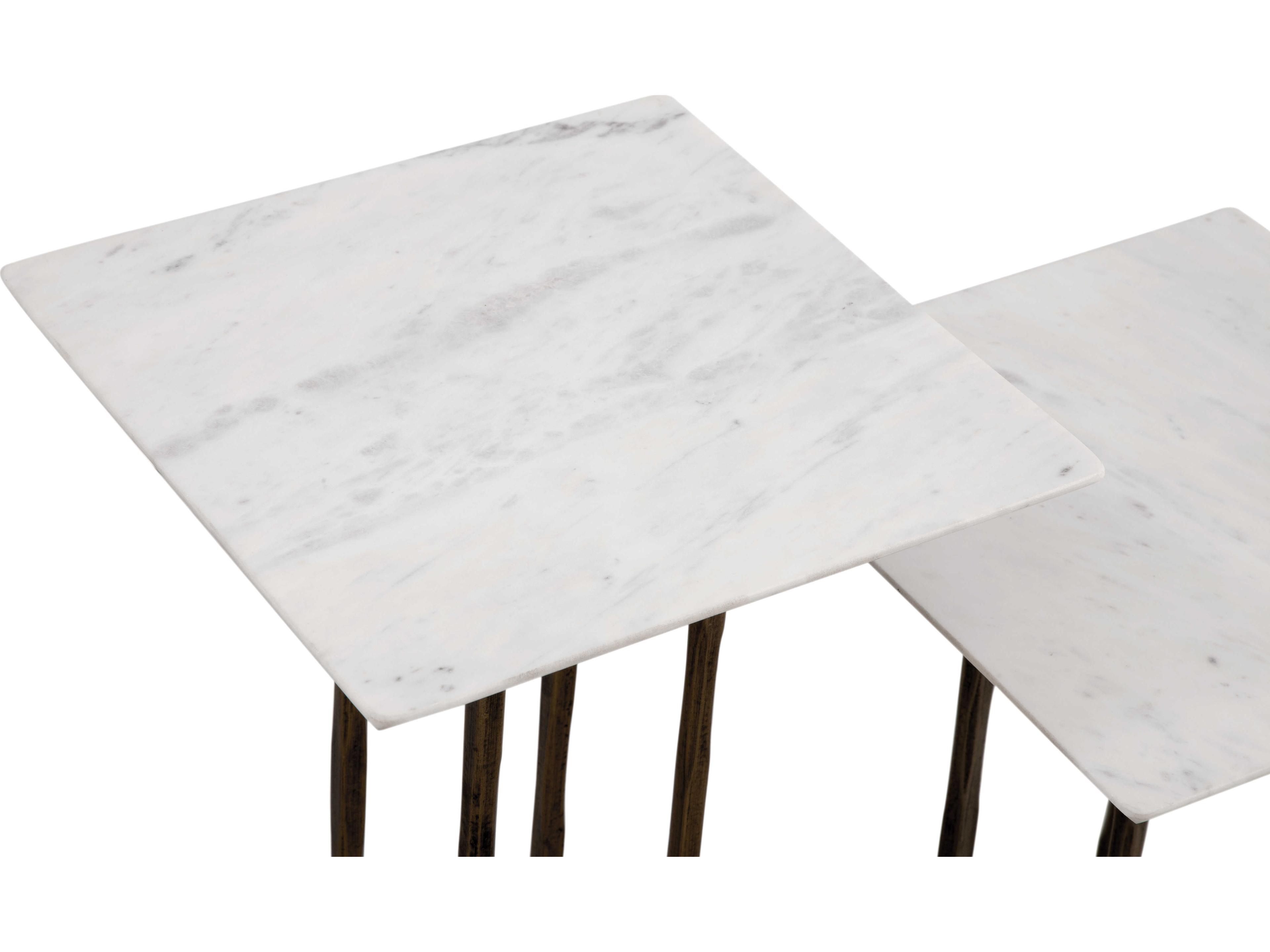 Bassett Mirror Xavier Rectangular Antique Brass White Marble End Table Set of 2