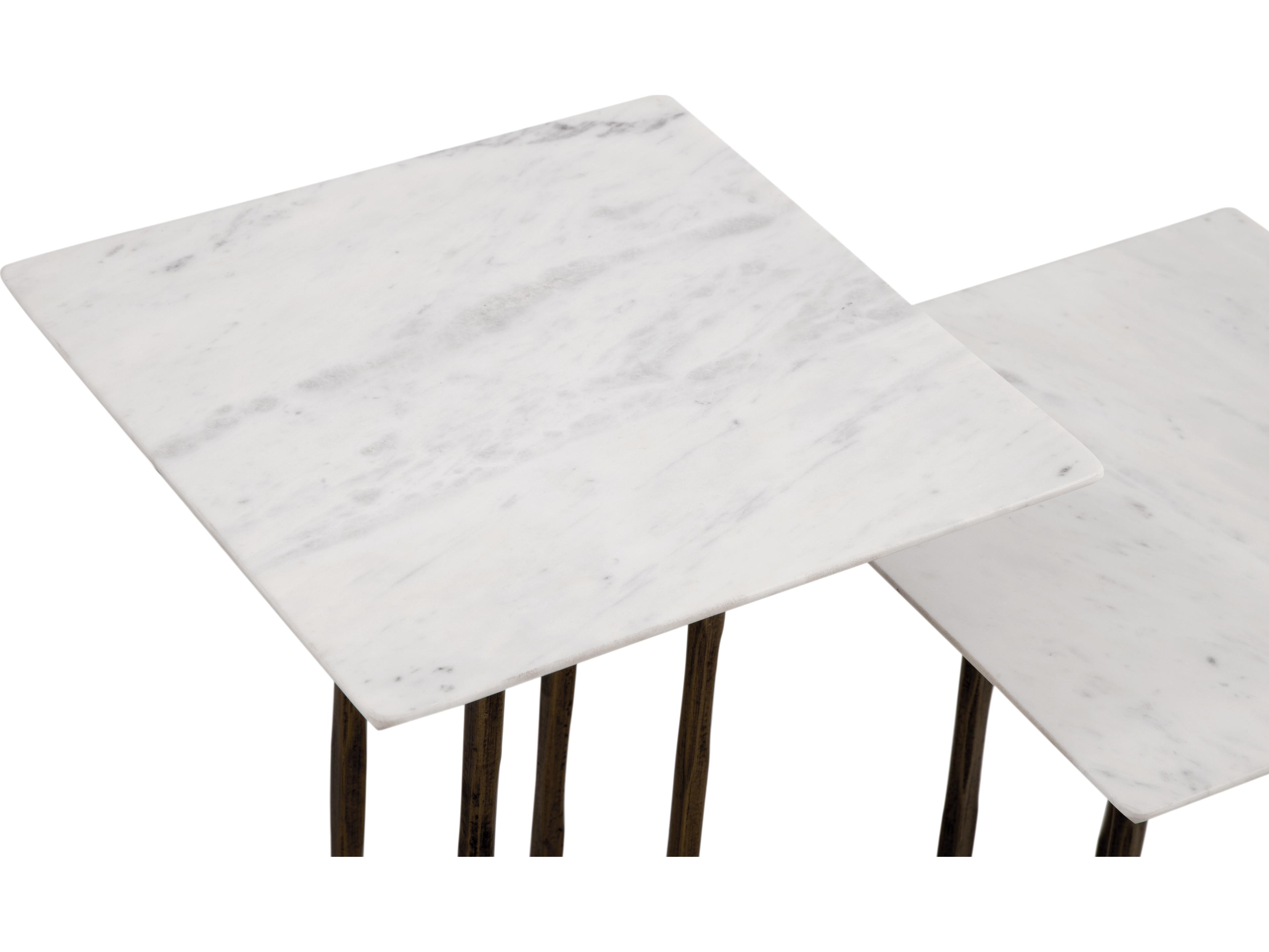 Bassett Mirror Xavier Rectangular Antique Brass White Marble End Table Set of 2