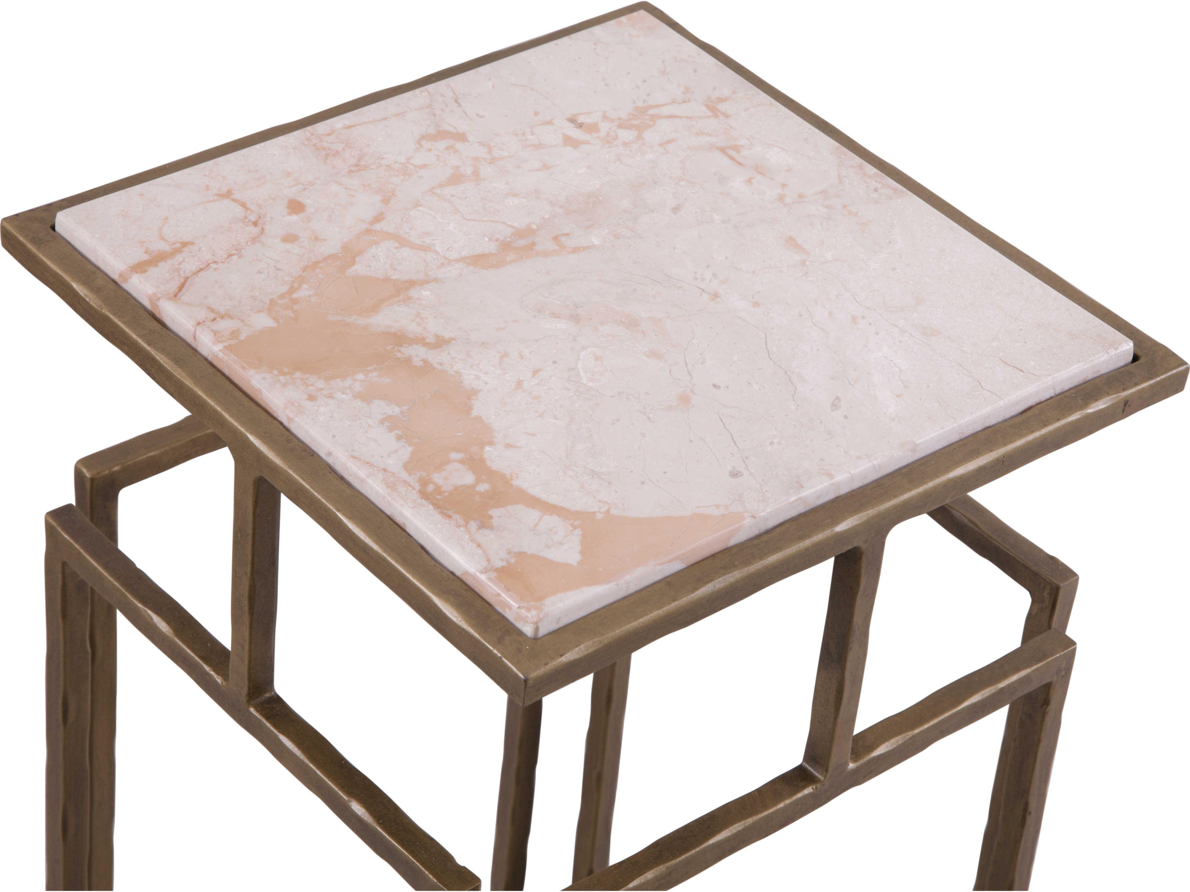 Bassett Mirror Audrey Square Antique Brass And Italian Marble End Table