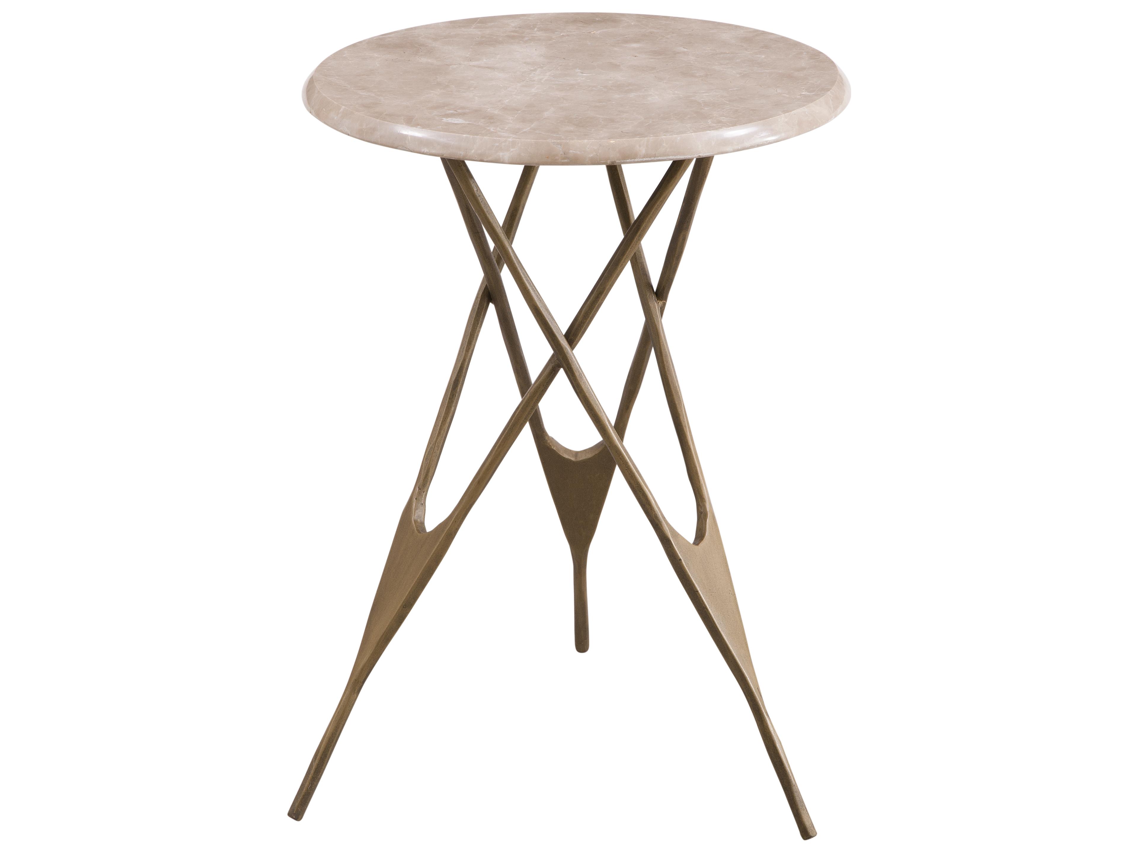 Bassett Mirror Leila Round Antique Brass And Italian Marble End Table