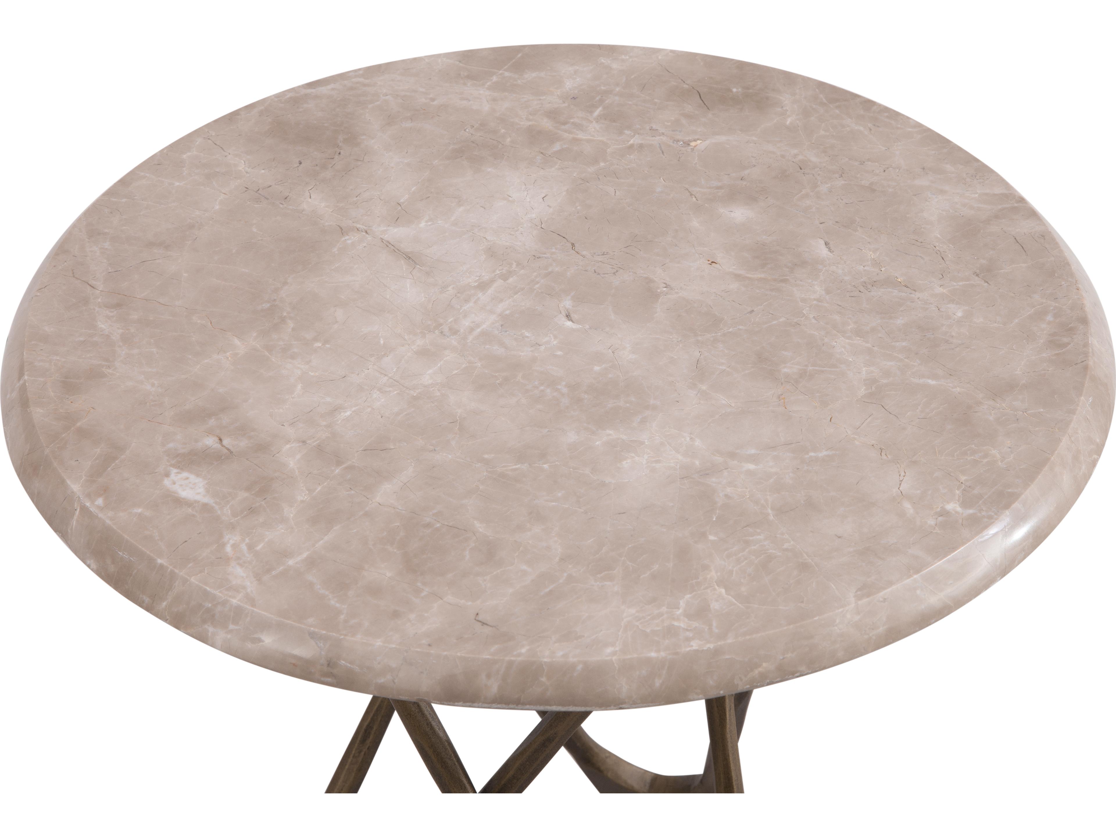 Bassett Mirror Leila Round Antique Brass And Italian Marble End Table