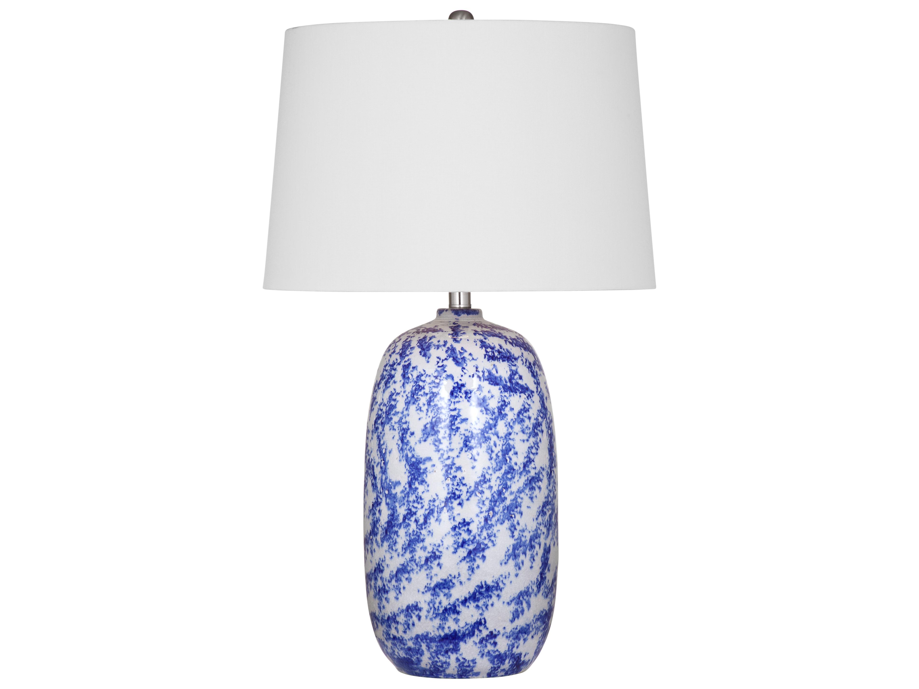 Mila Blue Cream White Tapered Drum Linen Traditional Buffet Lamp