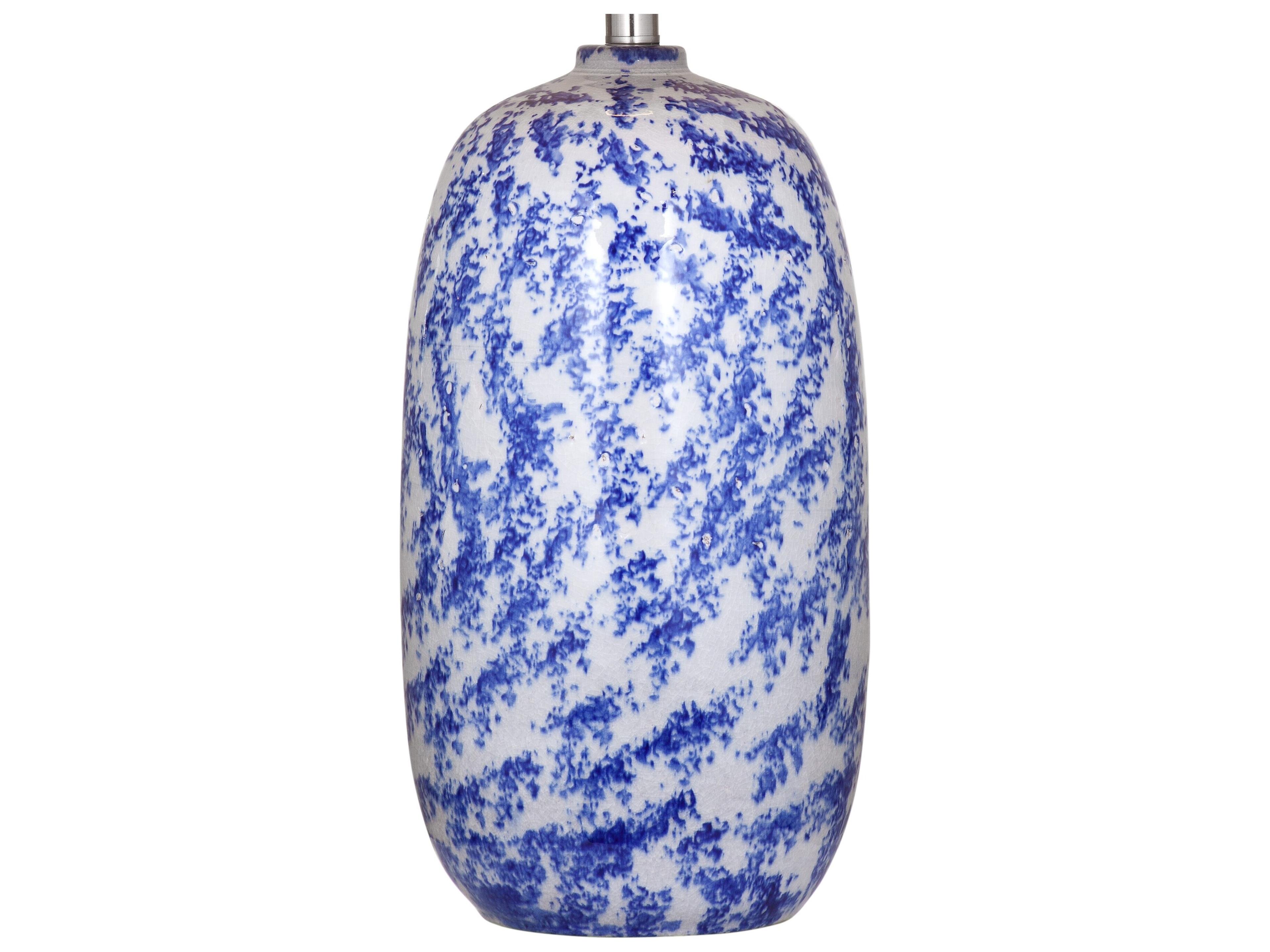 Bassett Mirror Mila Blue Cream White Tapered Drum Linen Traditional Buffet Lamp