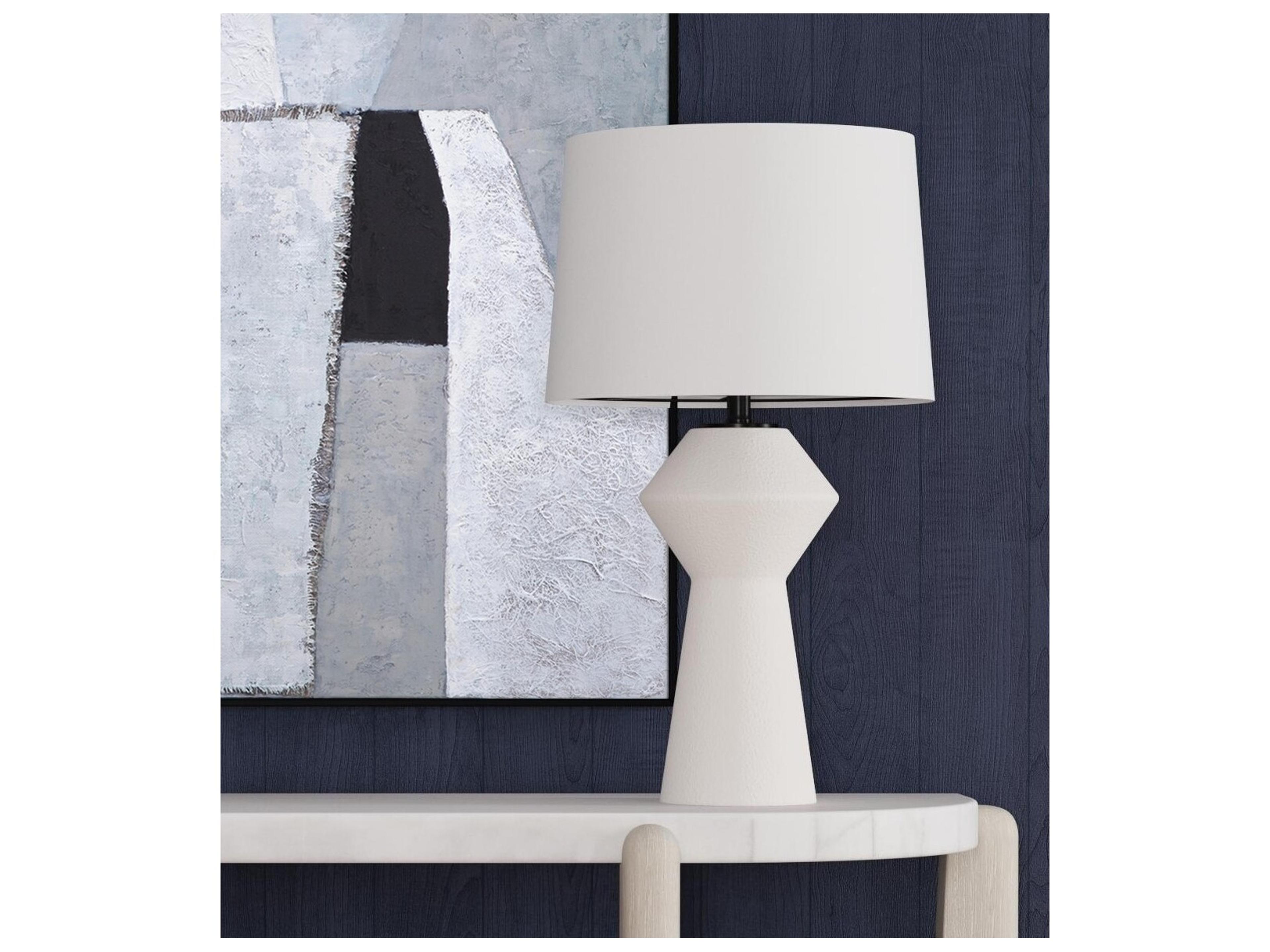 Bassett Mirror Ella Matte White Tapered Drum Linen Buffet Lamp