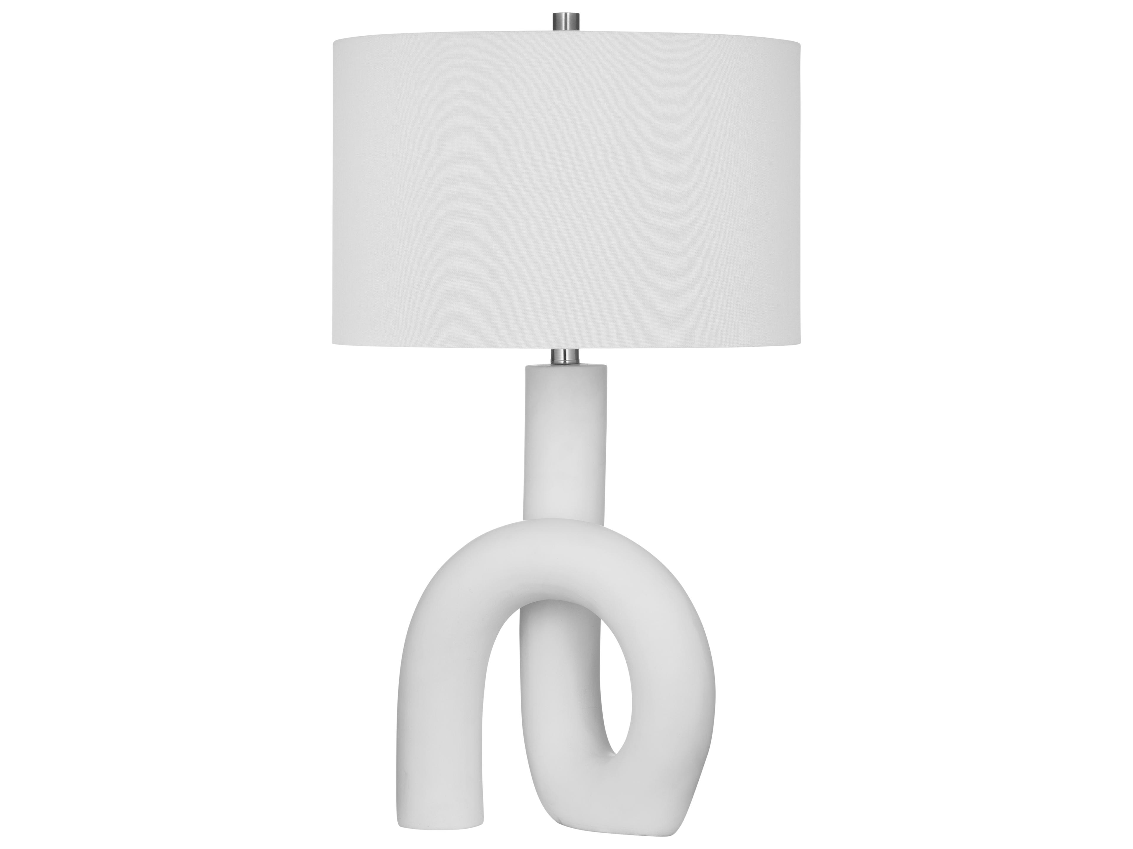 Alexx Matte White Drum Linen Buffet Lamp