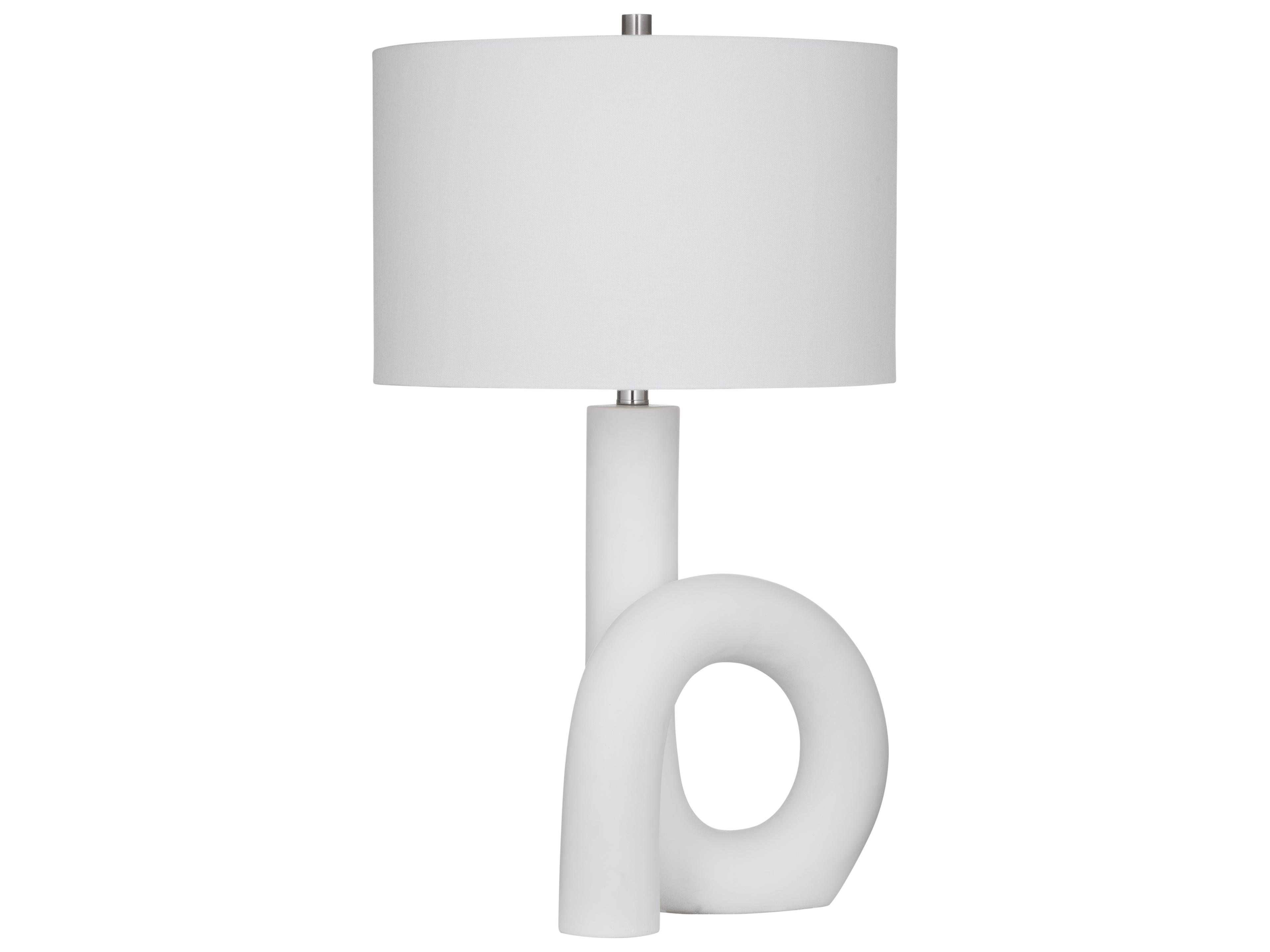 Bassett Mirror Alexx Matte White Drum Linen Buffet Lamp