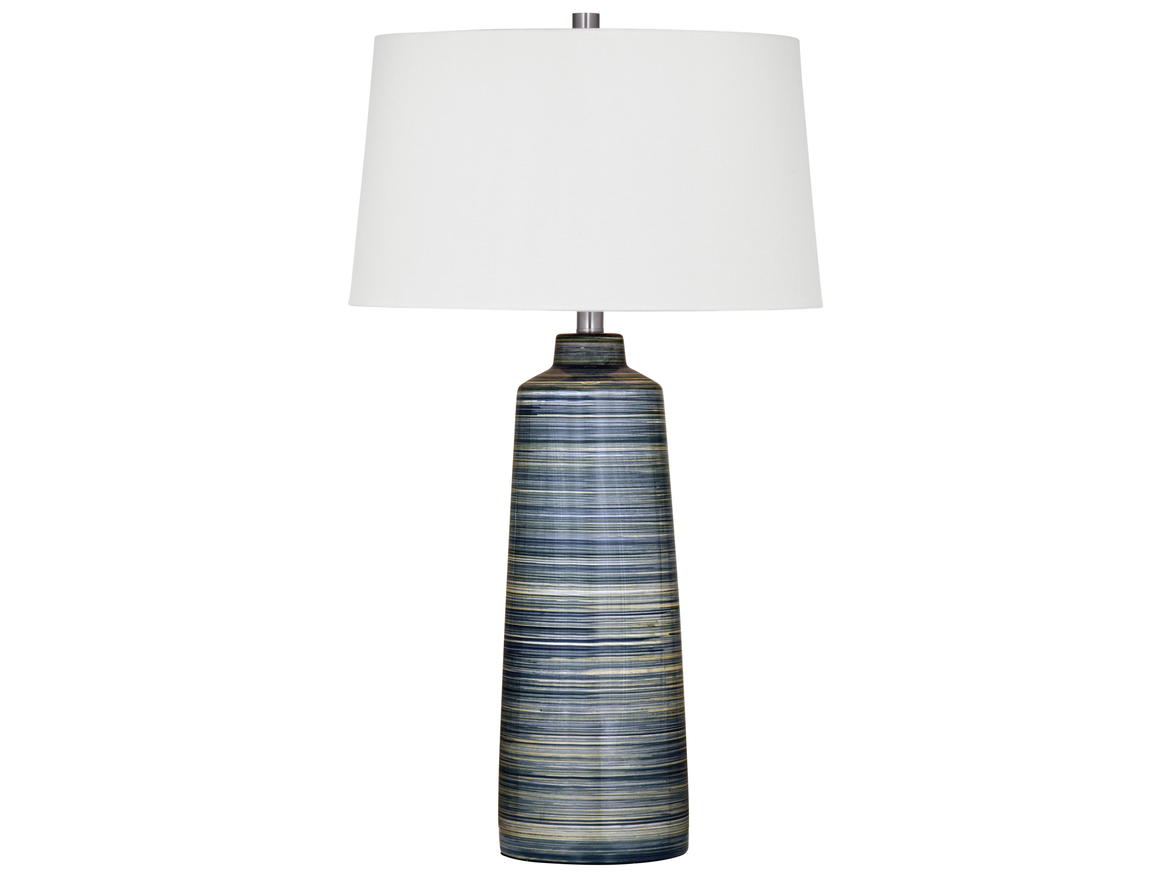 Bassett Mirror Creedence Brushed Blue White Tapered Drum Linen Buffet Lamp