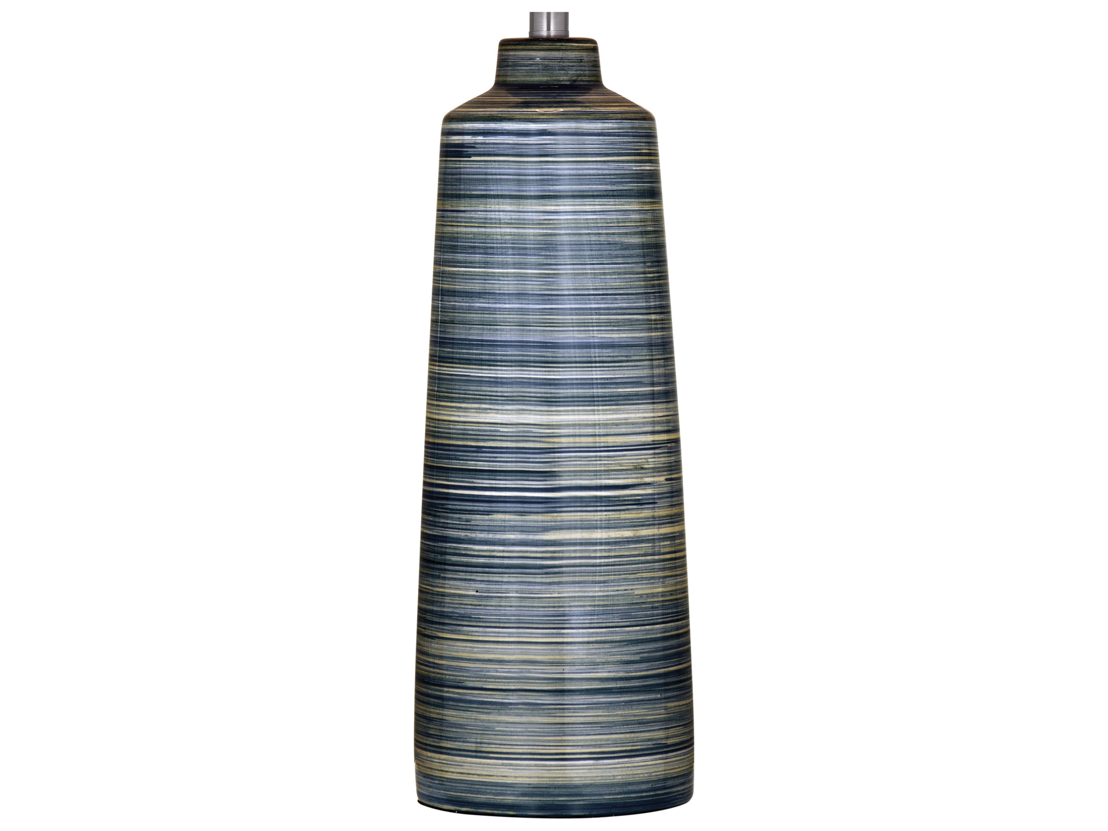 Bassett Mirror Creedence Brushed Blue White Tapered Drum Linen Buffet Lamp