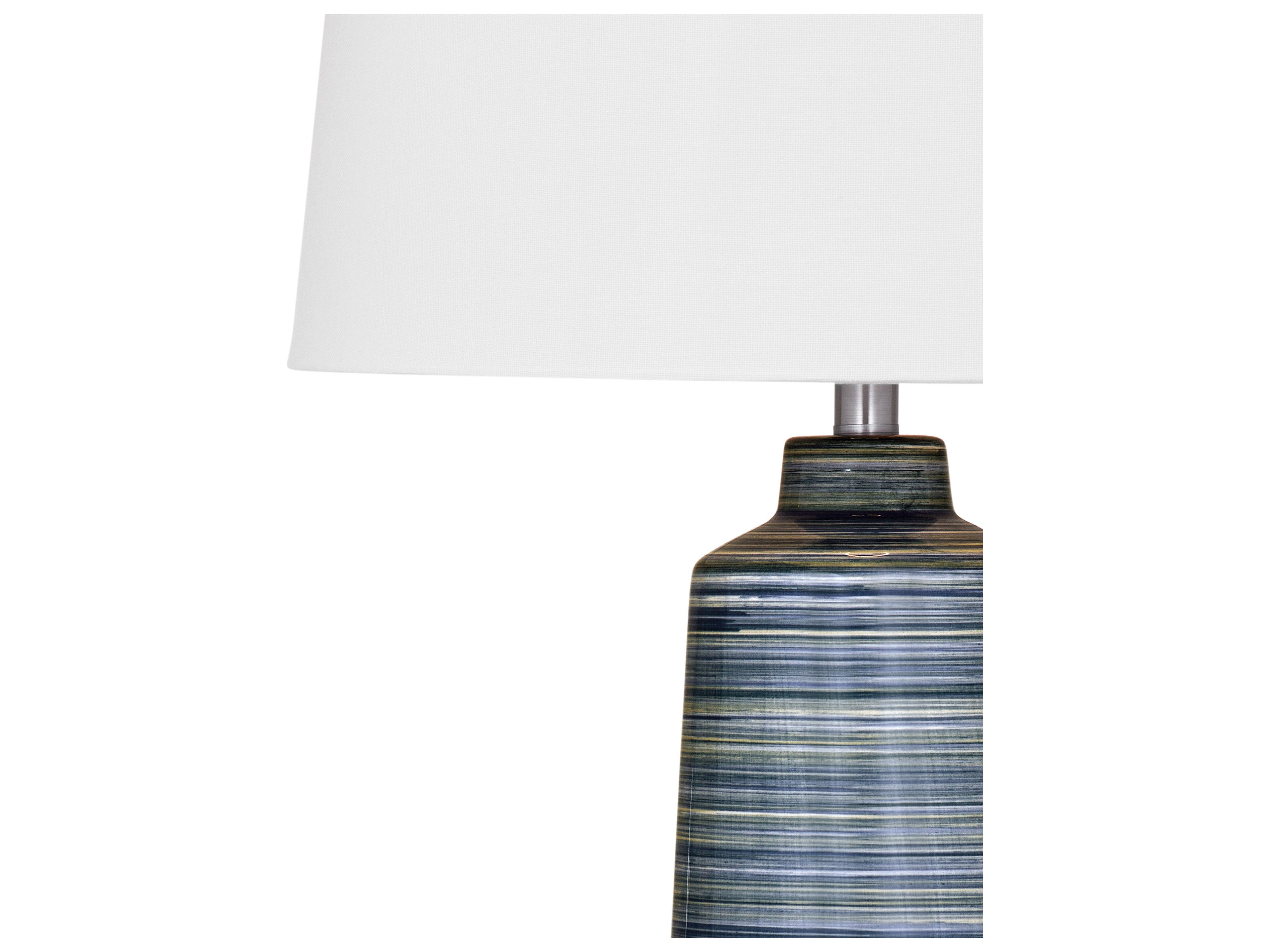 Bassett Mirror Creedence Brushed Blue White Tapered Drum Linen Buffet Lamp