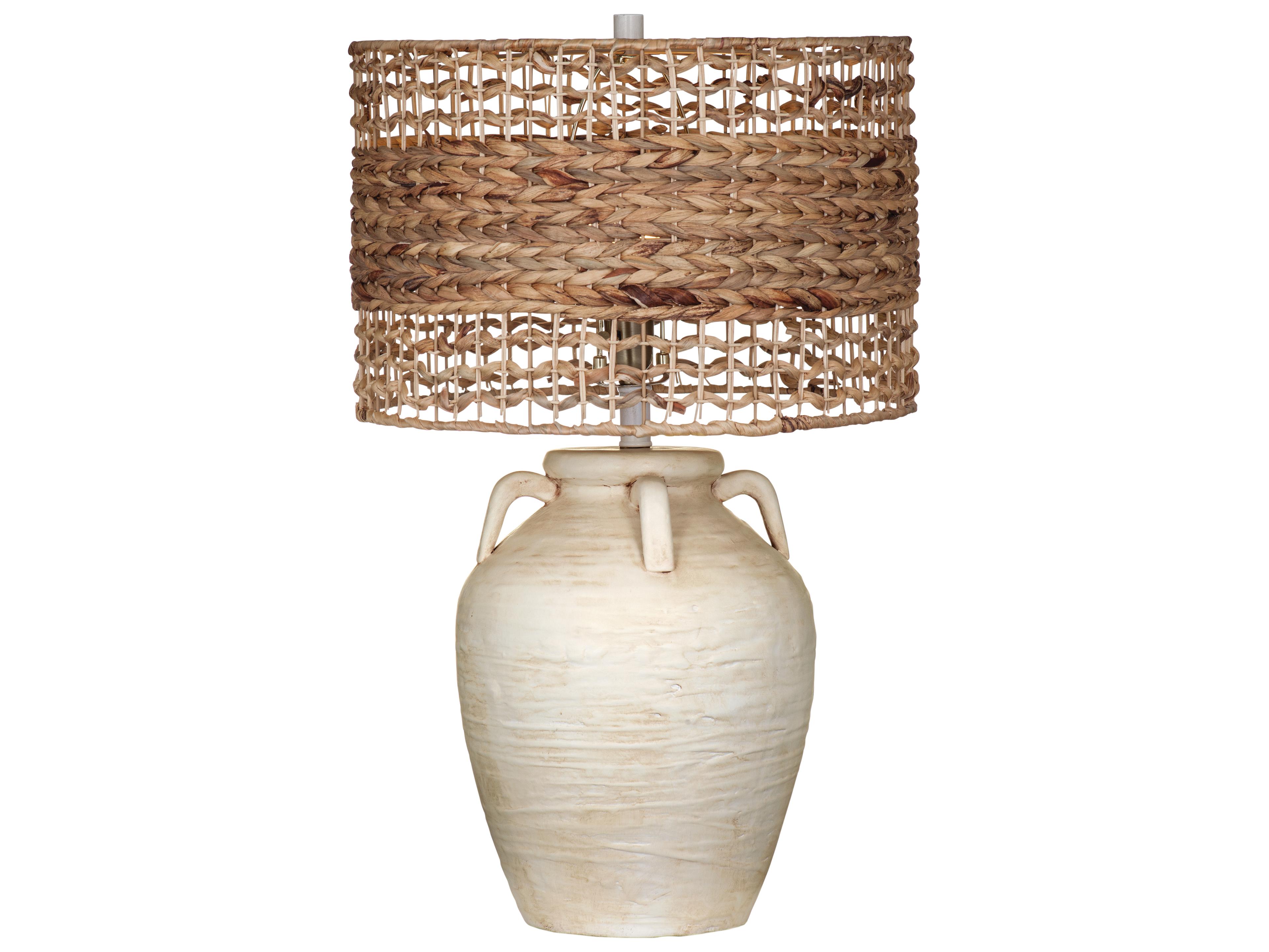 Bassett Mirror Breeze Cream Natural Drum Sea Grass Off White Buffet Lamp