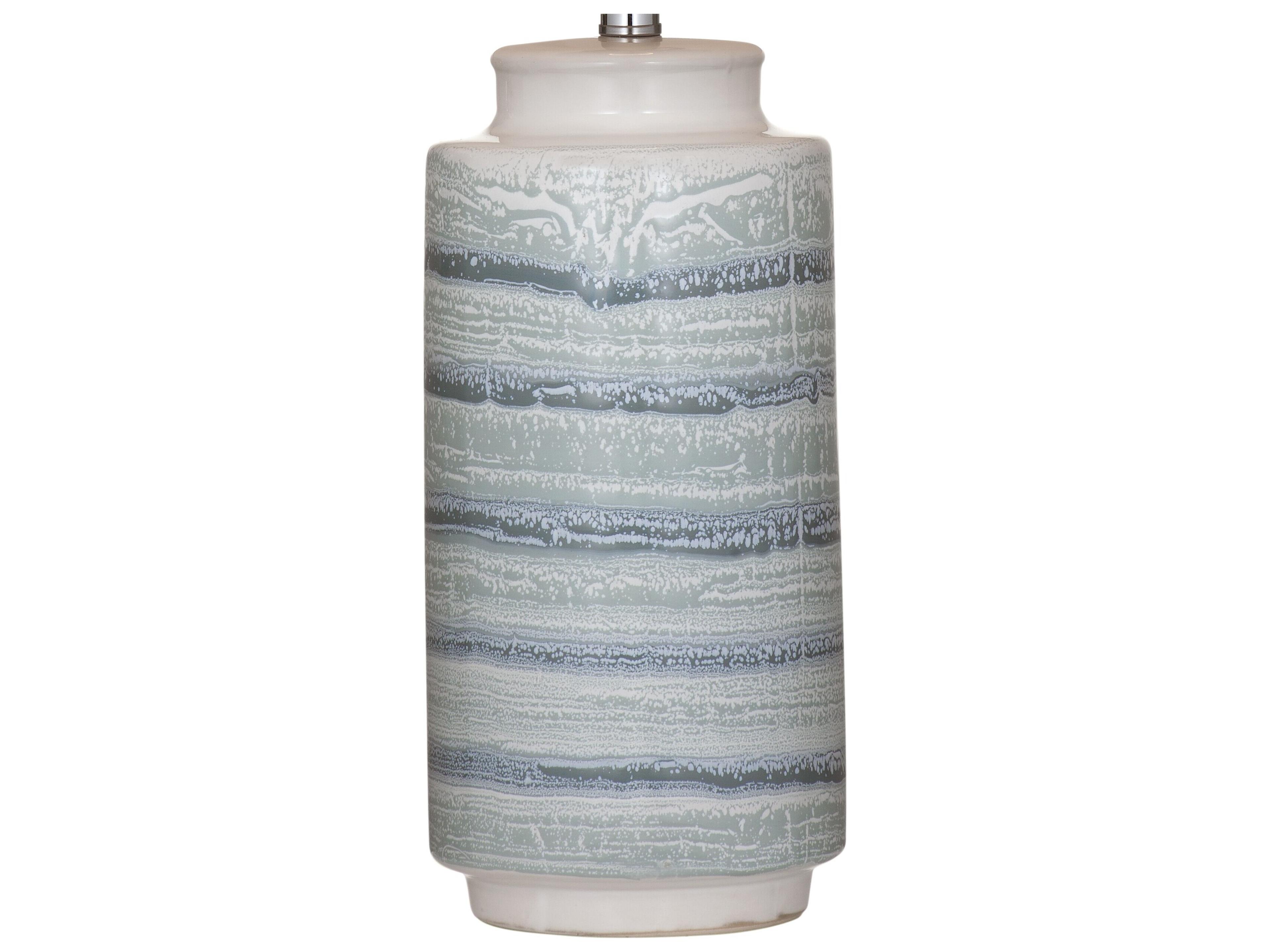 Bassett Mirror Brizi Blue Cream White Drum Fabric Buffet Lamp