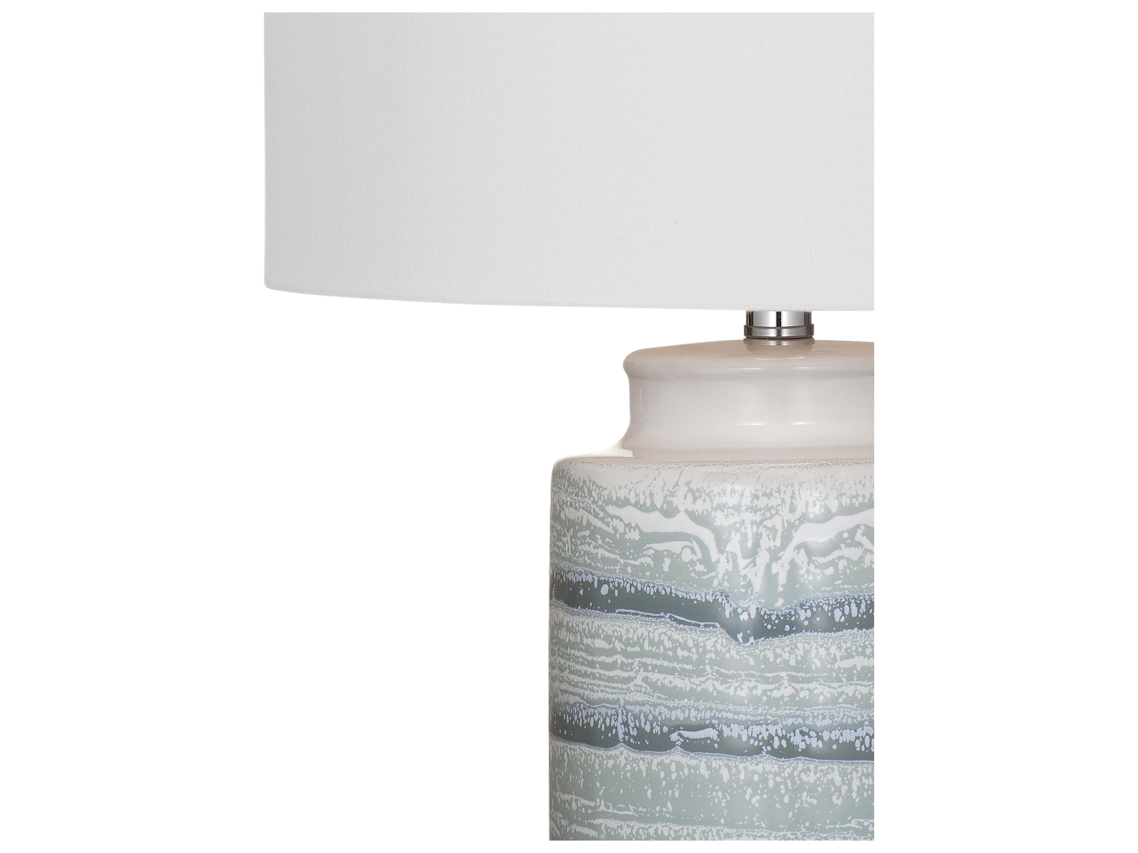 Bassett Mirror Brizi Blue Cream White Drum Fabric Buffet Lamp