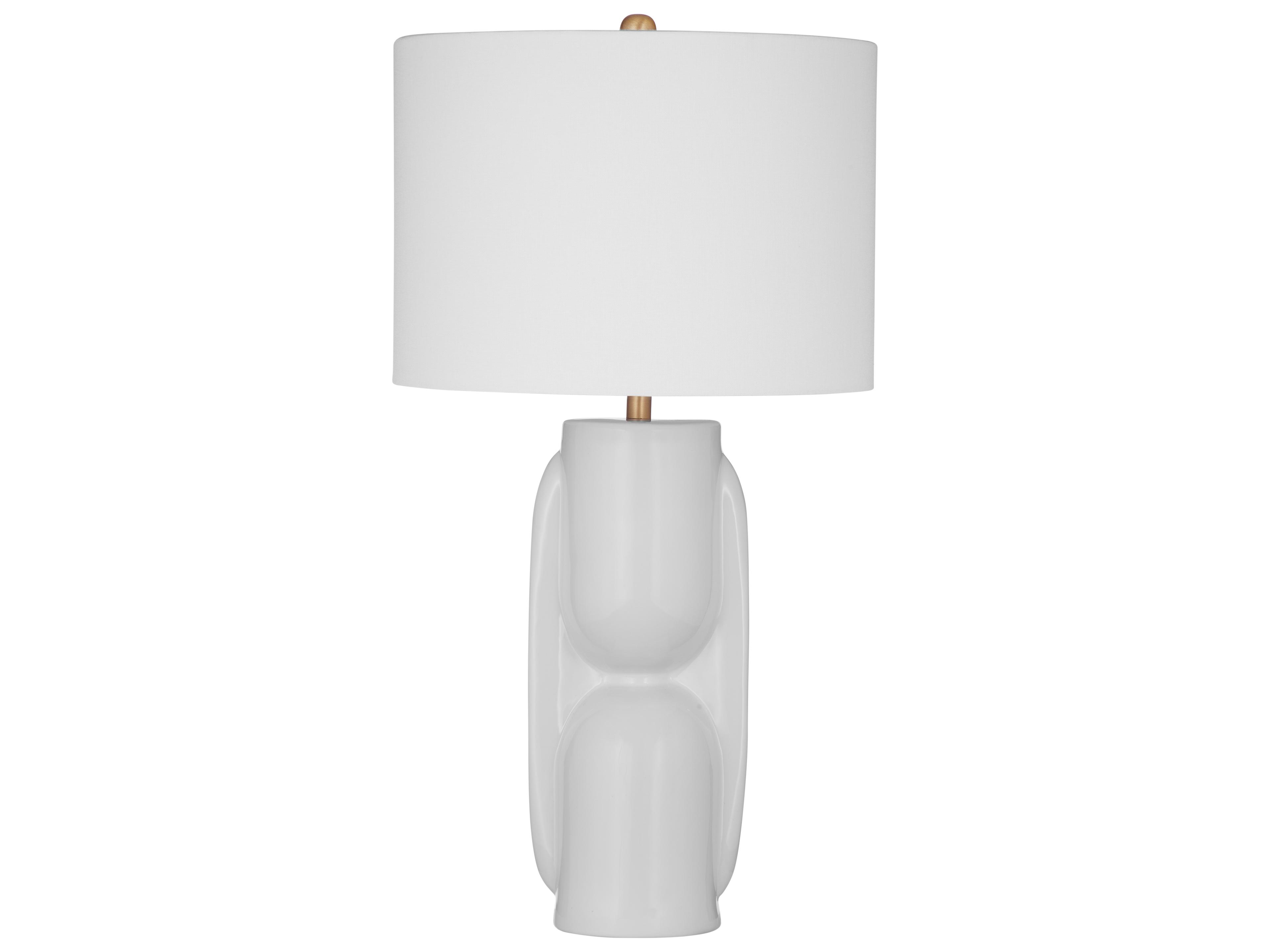 Bassett Mirror Tolland Glossy White Drum Linen Buffet Lamp