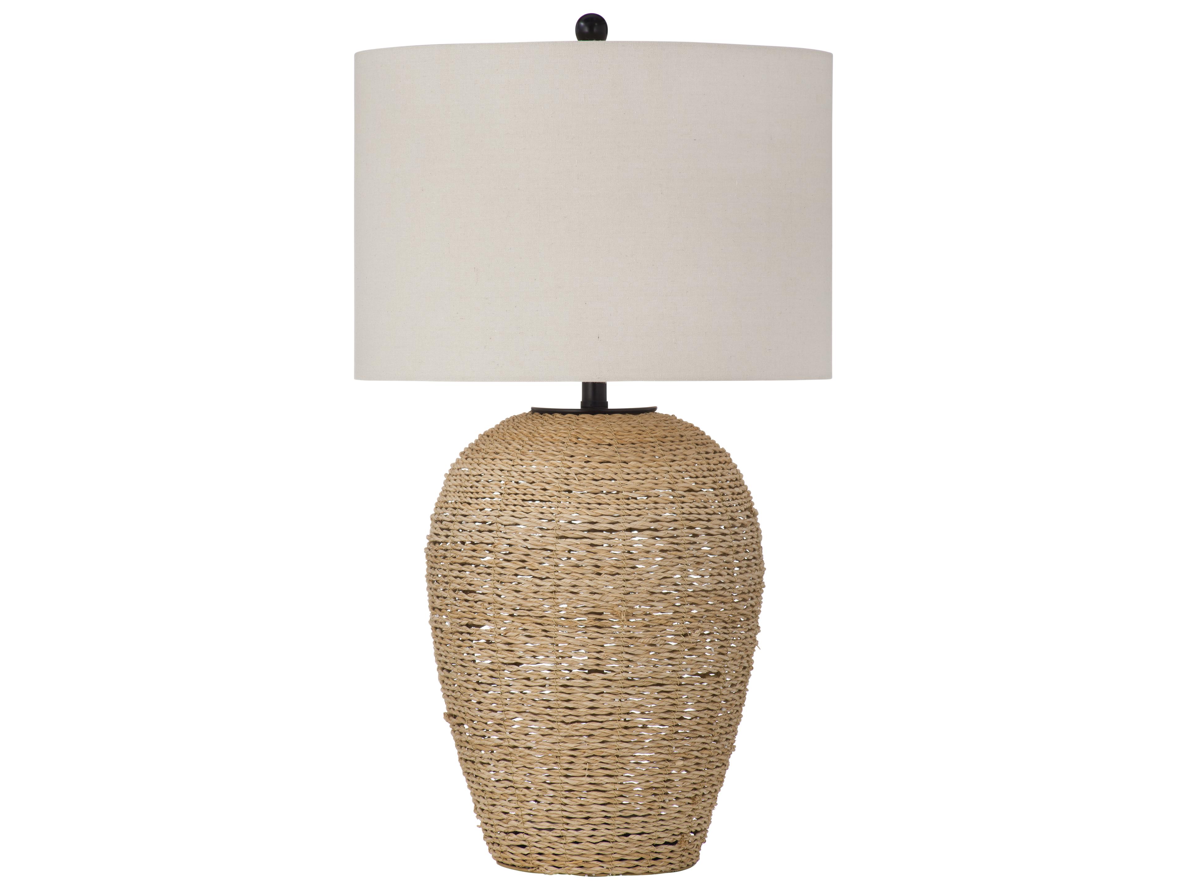 Armstrong Natural Beige Drum Linen Brown Buffet Lamp