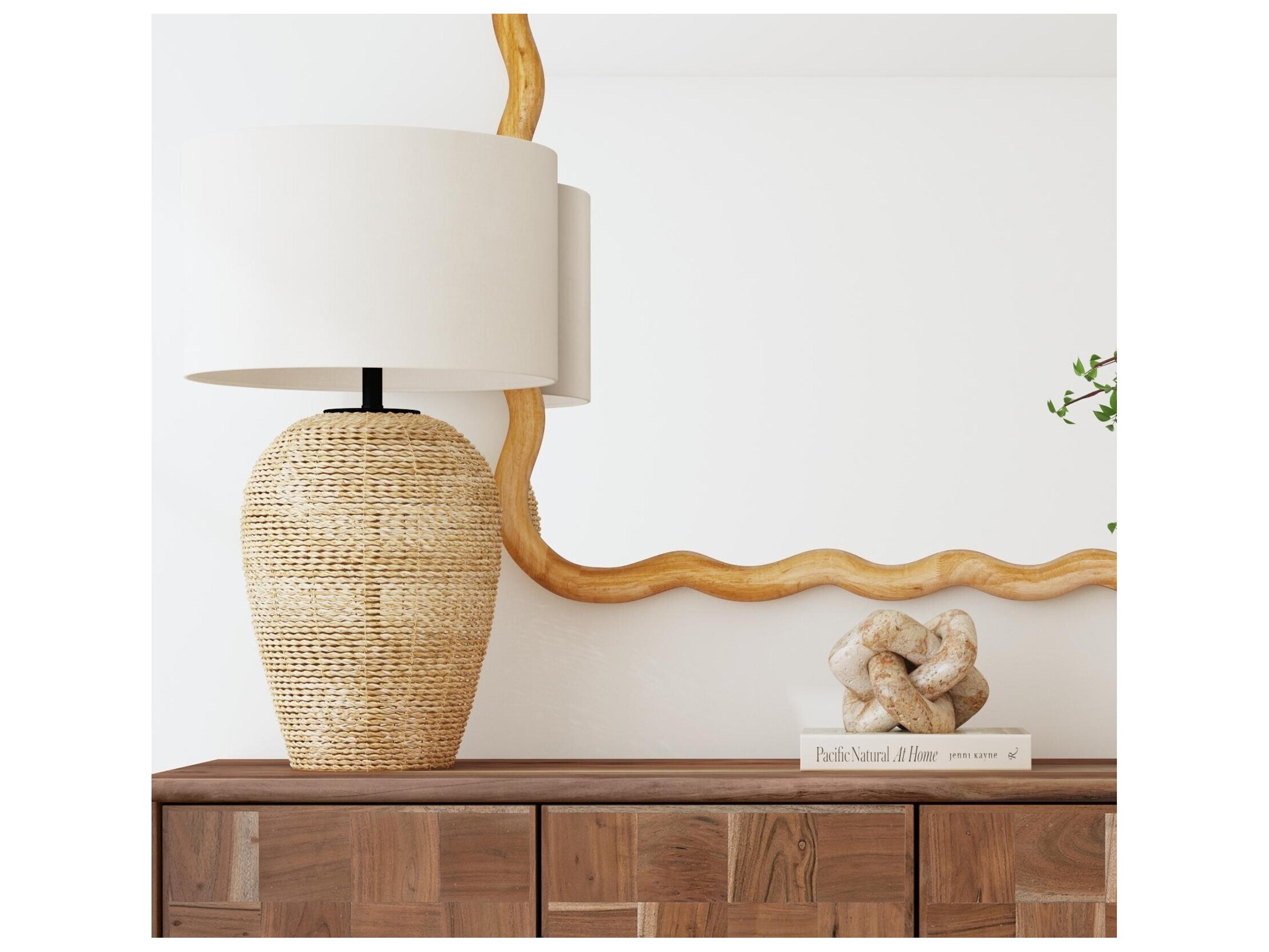 Bassett Mirror Armstrong Natural Beige Drum Linen Brown Buffet Lamp