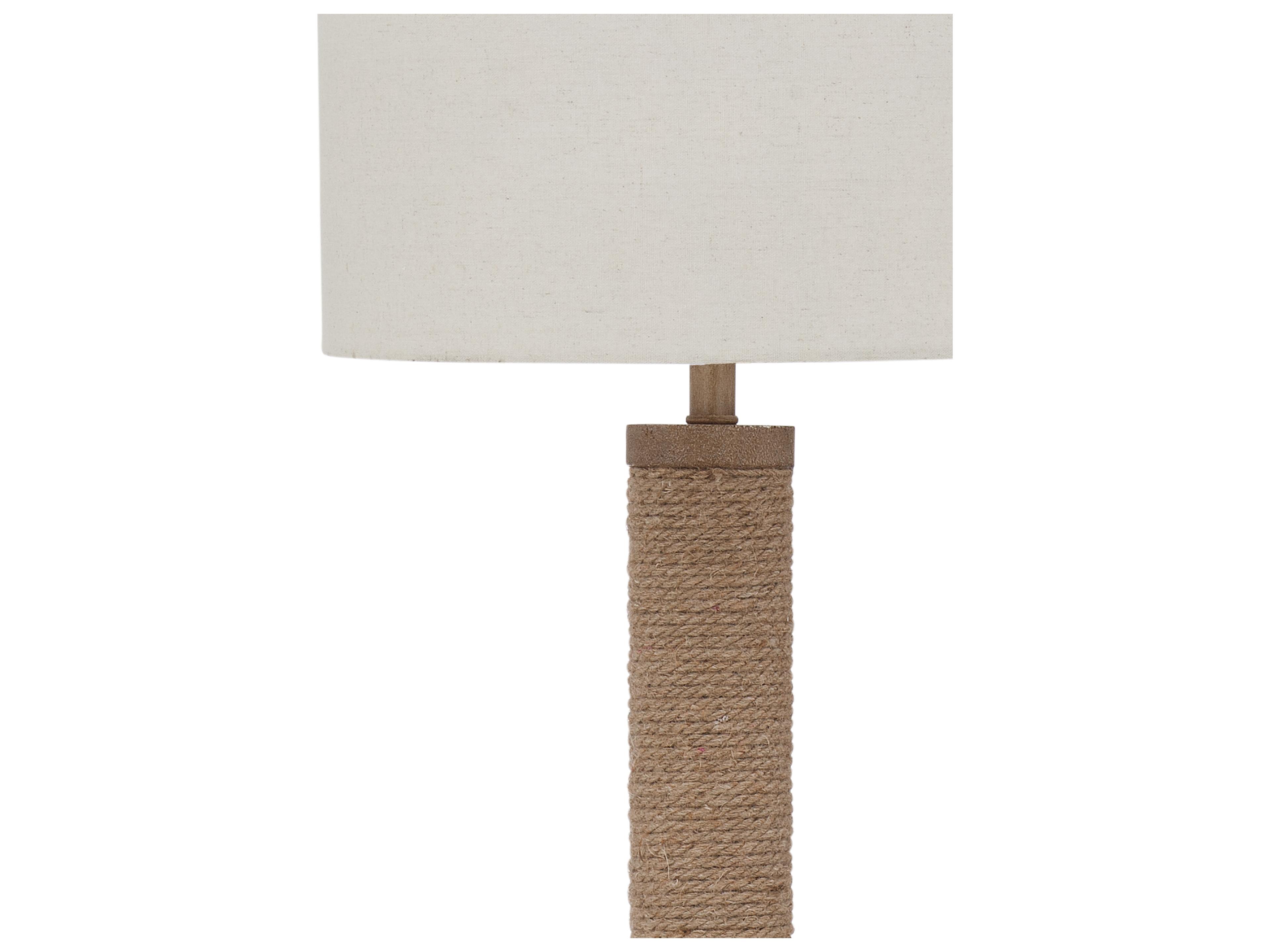 Bassett Mirror Chester Natural Oatmeal Drum Linen Brown Floor Lamp