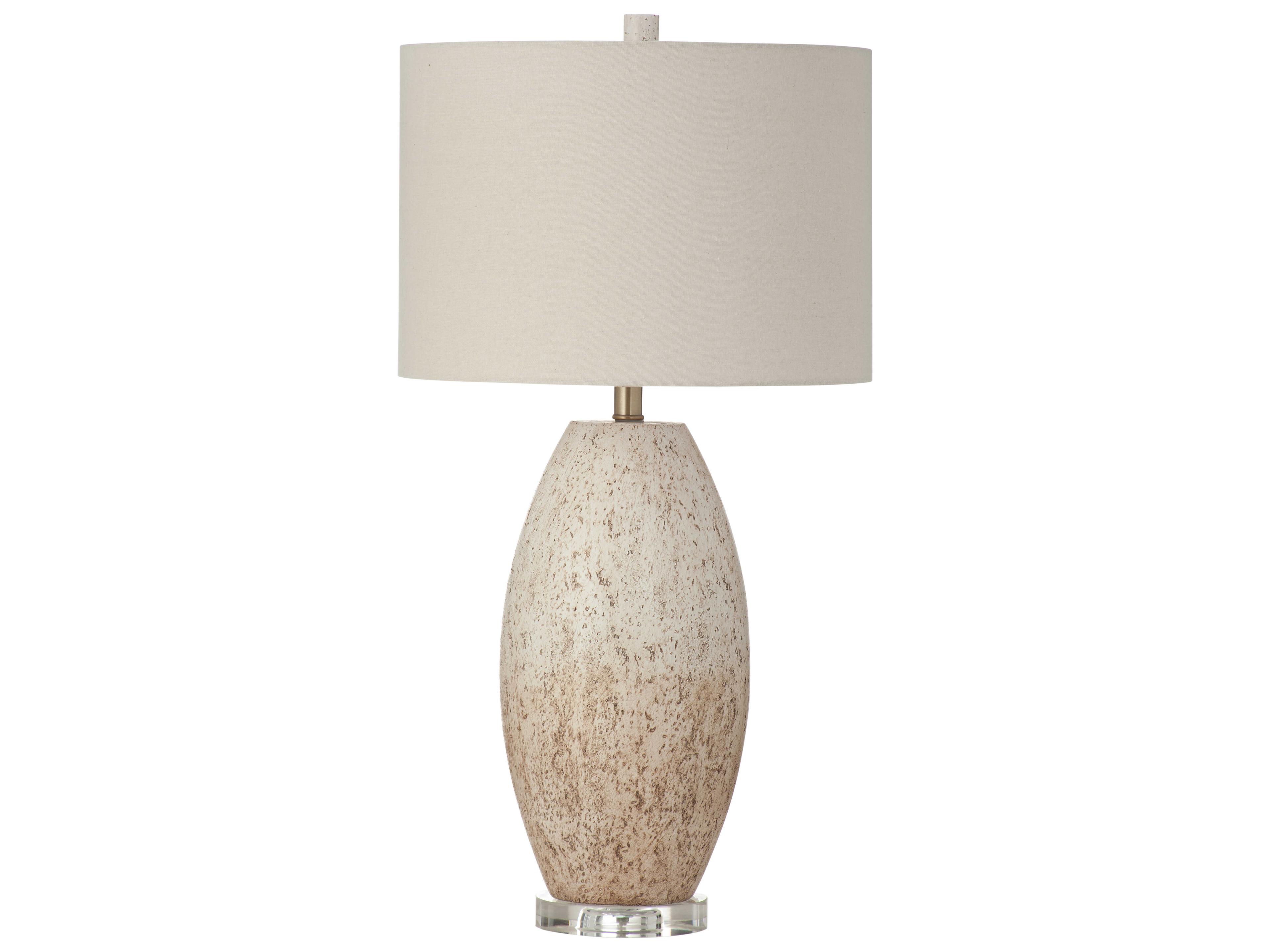 Dauphin White Heavy Distressed Brown Cream Beige Linen Buffet Lamp