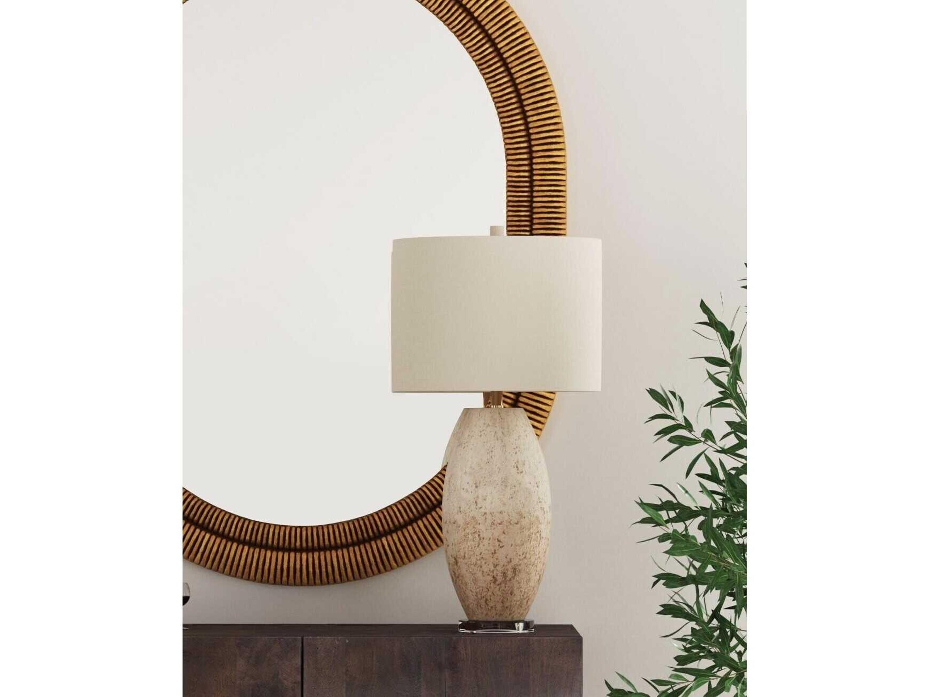 Bassett Mirror Dauphin White Heavy Distressed Brown Cream Beige Linen Buffet Lamp