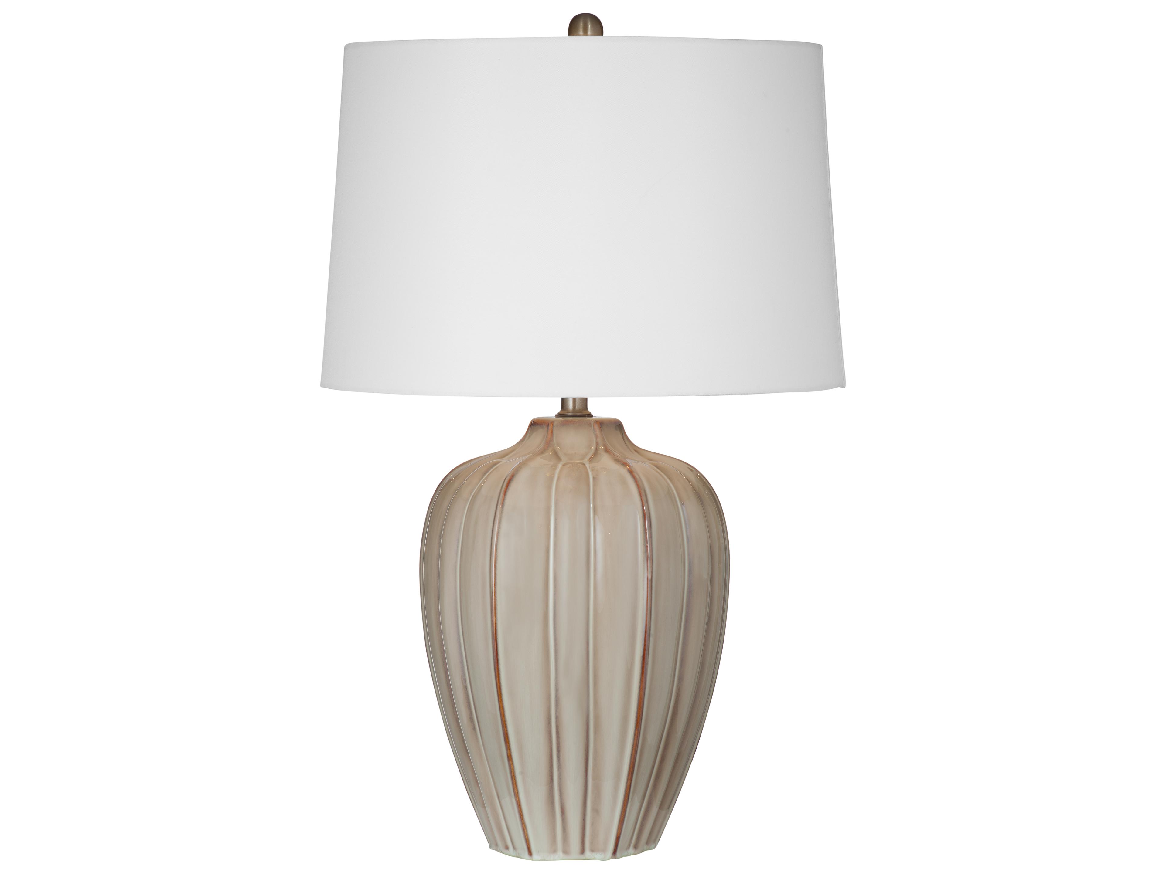 Camilo Beige White Round Linen Brown Buffet Lamp