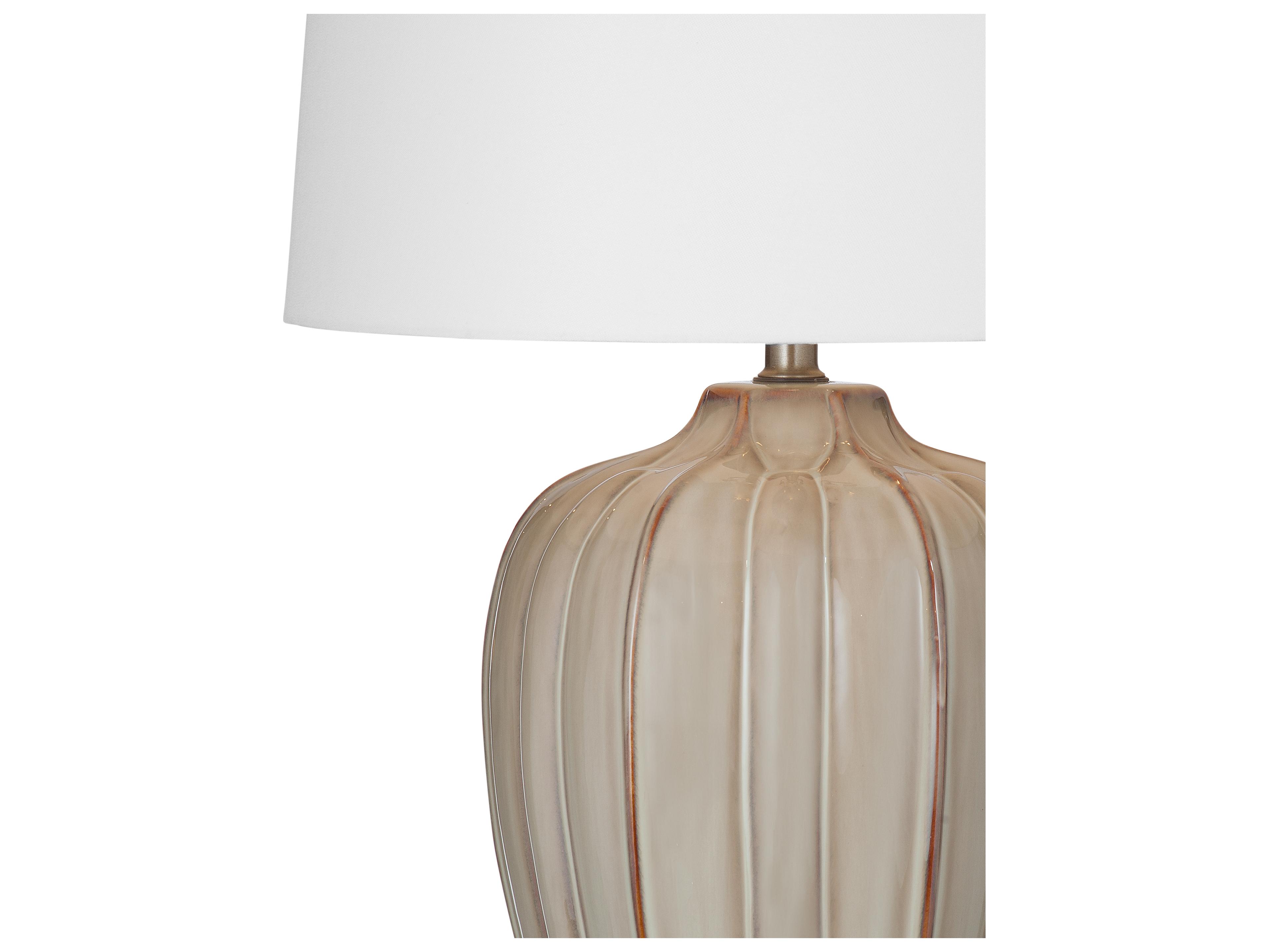 Bassett Mirror Camilo Beige White Round Linen Brown Buffet Lamp