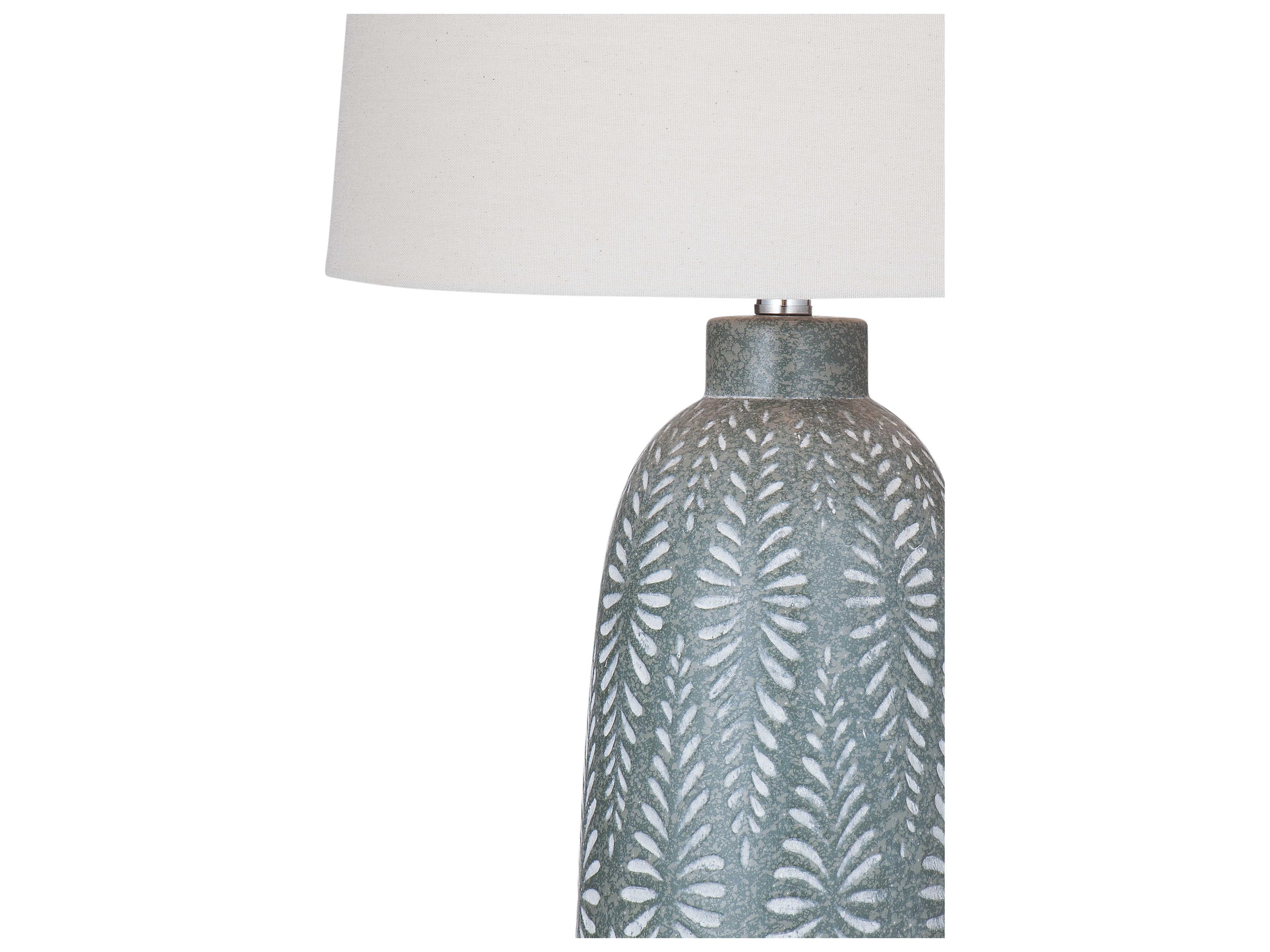 Bassett Mirror Windham Green Cream Oatmeal Fabric Buffet Lamp