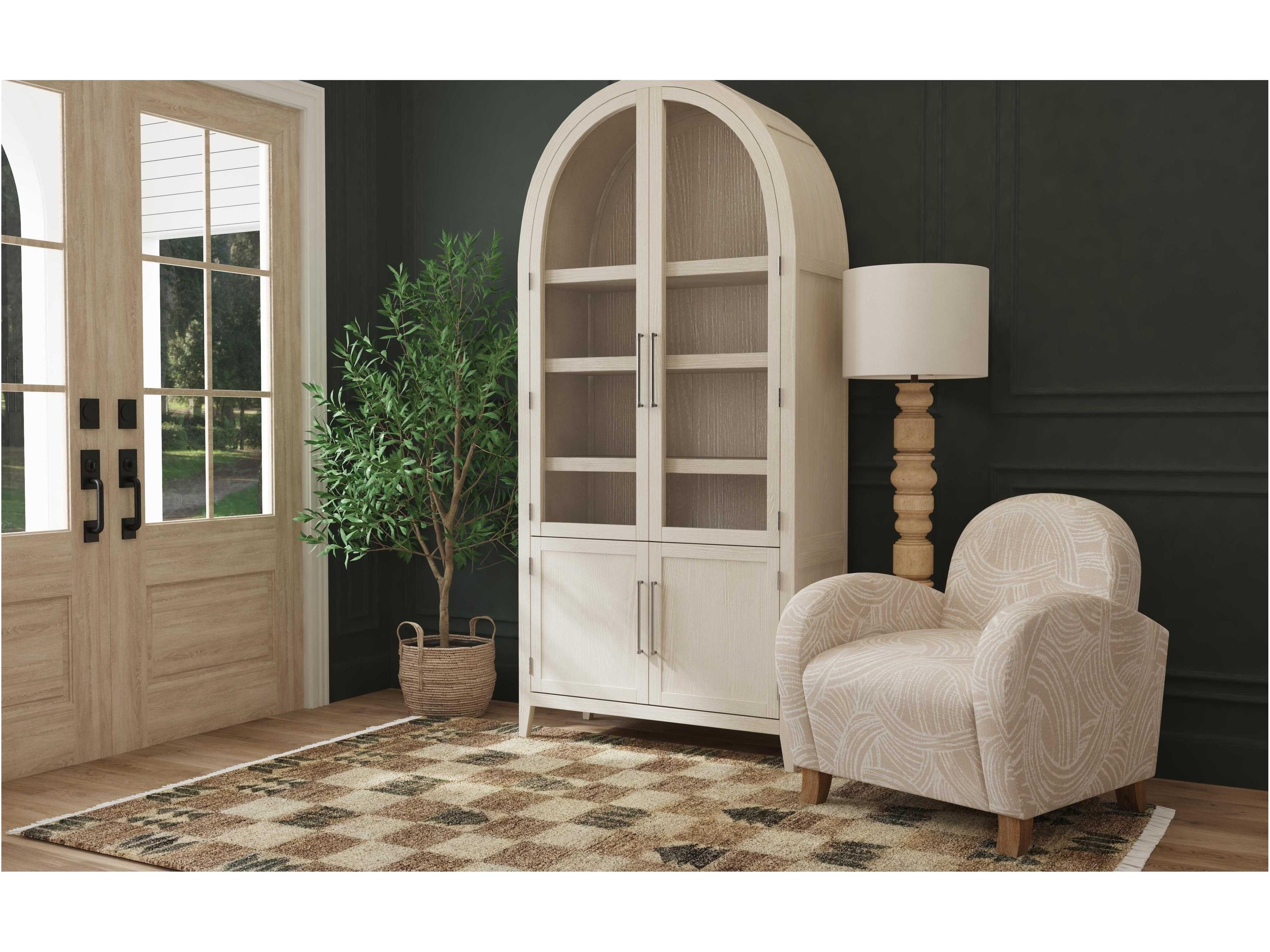 Bassett Mirror Helford Light Brown Oatmeal Linen Floor Lamp