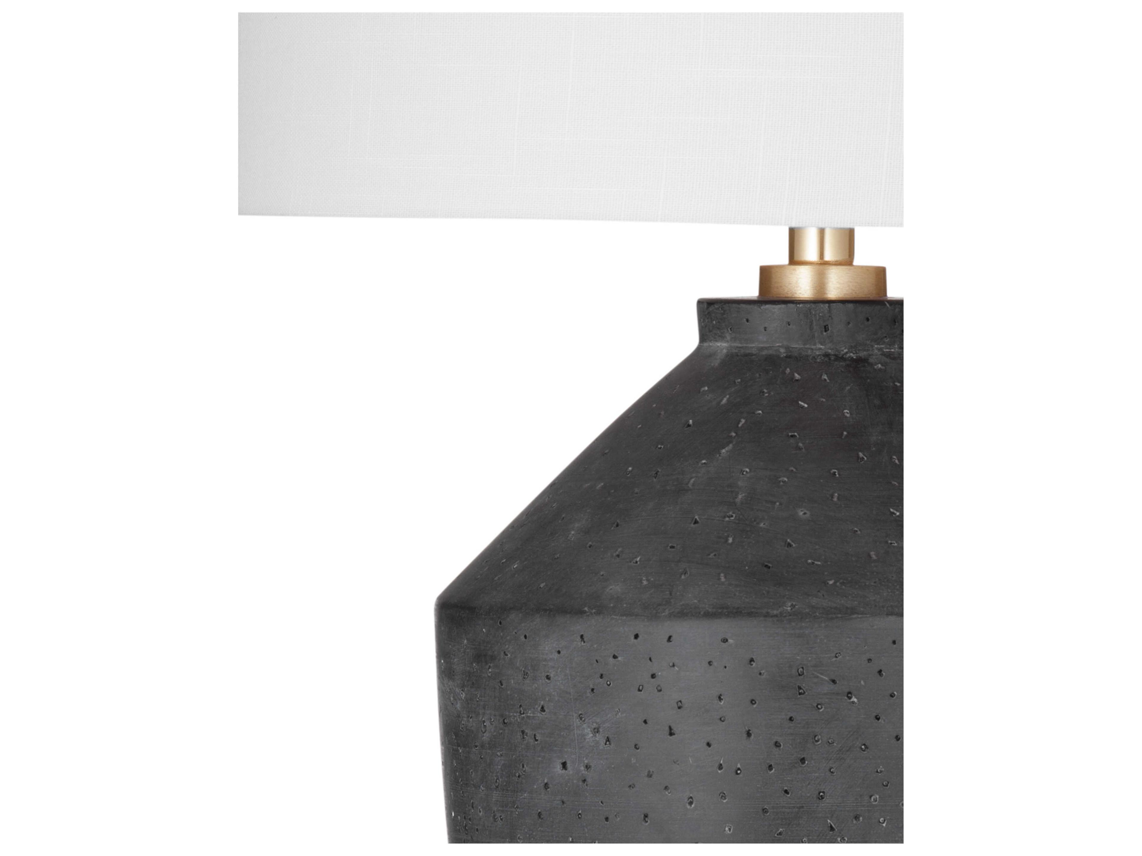 Bassett Mirror Kaycee Matte Black White Slub Linen Buffet Lamp