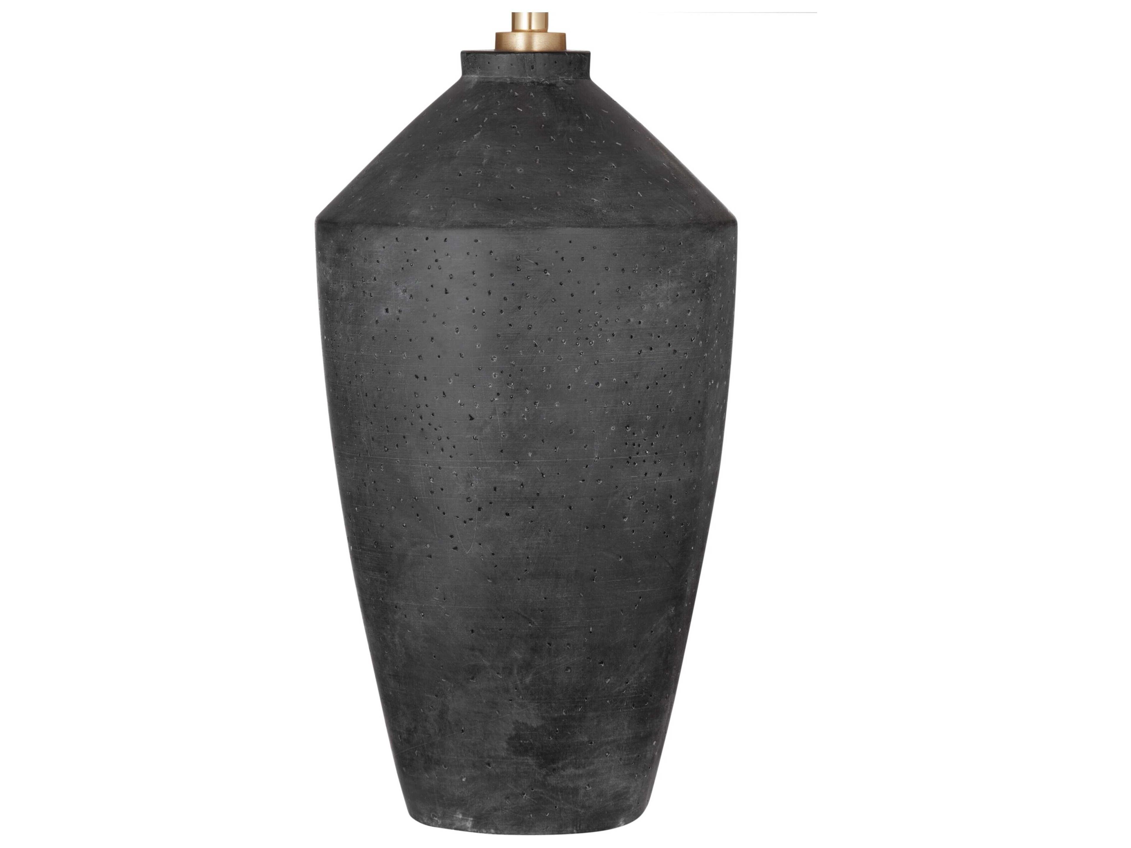 Bassett Mirror Kaycee Matte Black White Slub Linen Buffet Lamp