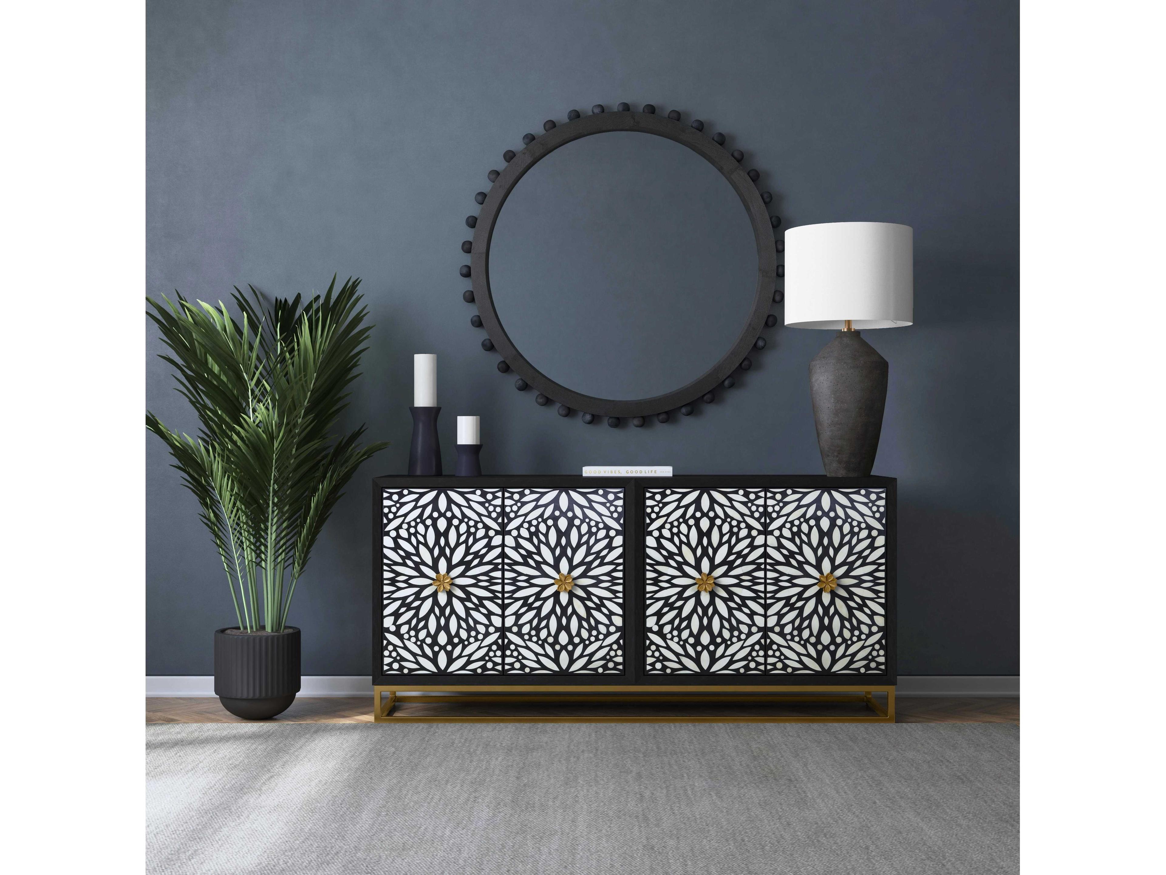 Bassett Mirror Kaycee Matte Black White Slub Linen Buffet Lamp