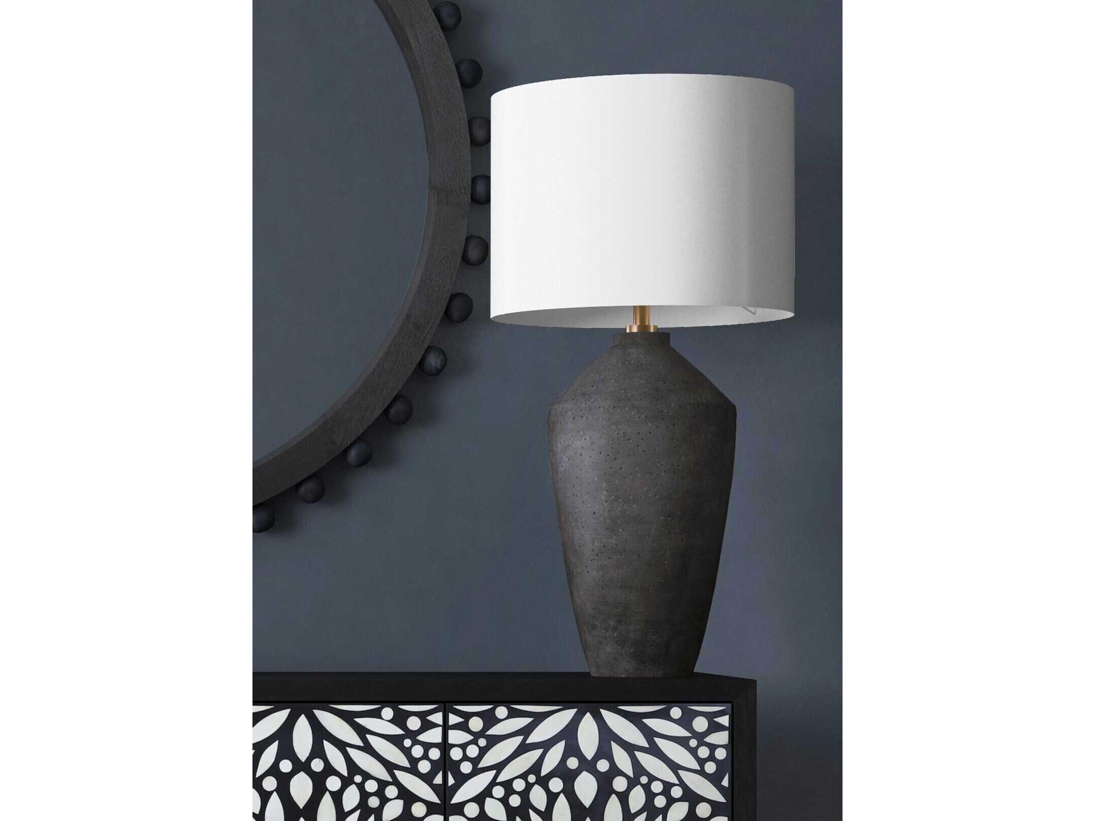 Bassett Mirror Kaycee Matte Black White Slub Linen Buffet Lamp