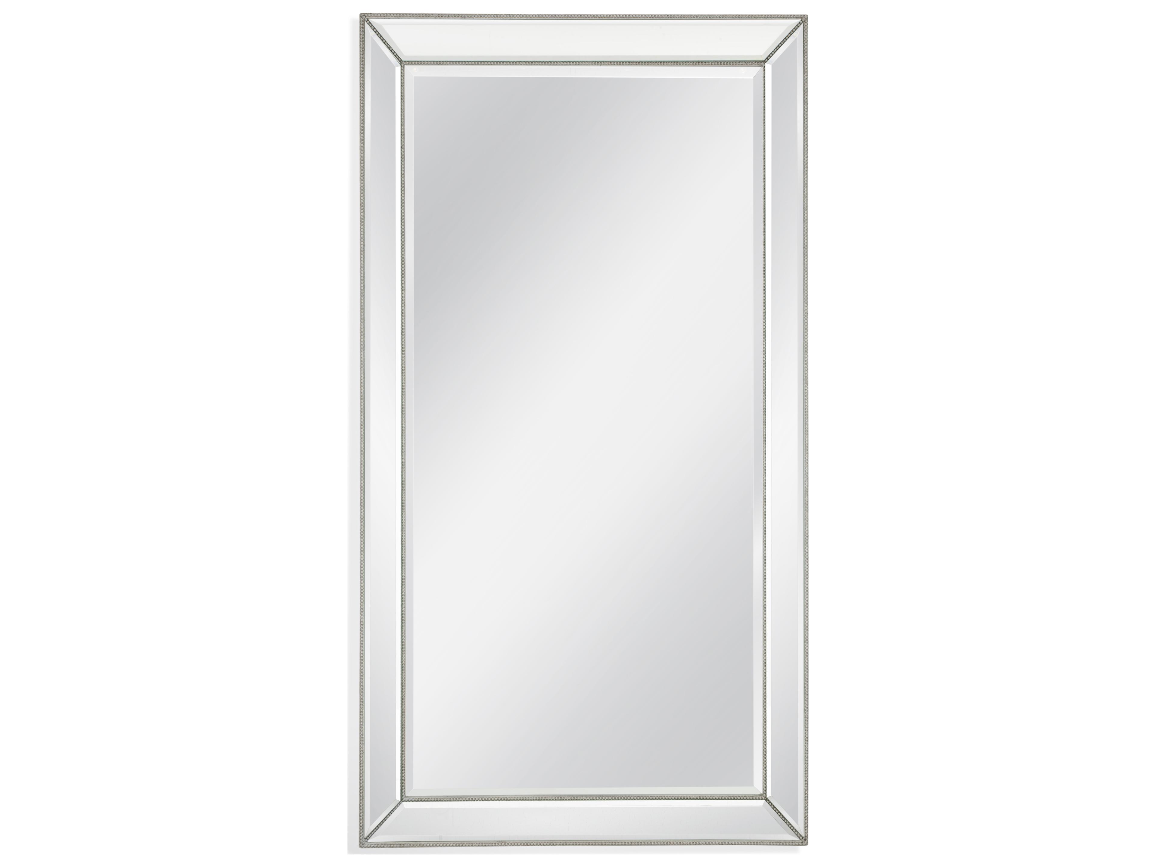 Ashley Rectangular Beveled Floor Mirror in Shiny White Silver