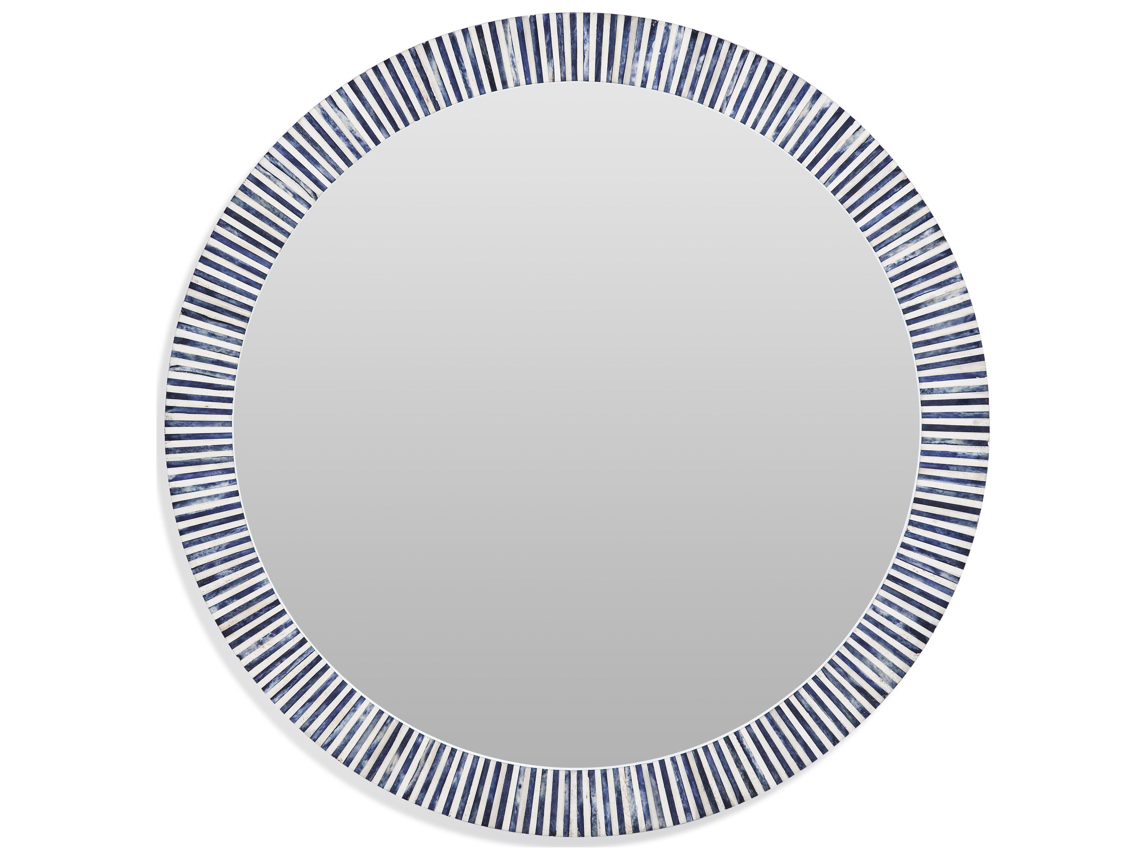 Radial Bone 36 Inch Round Wall Mirror in Natural and Blue