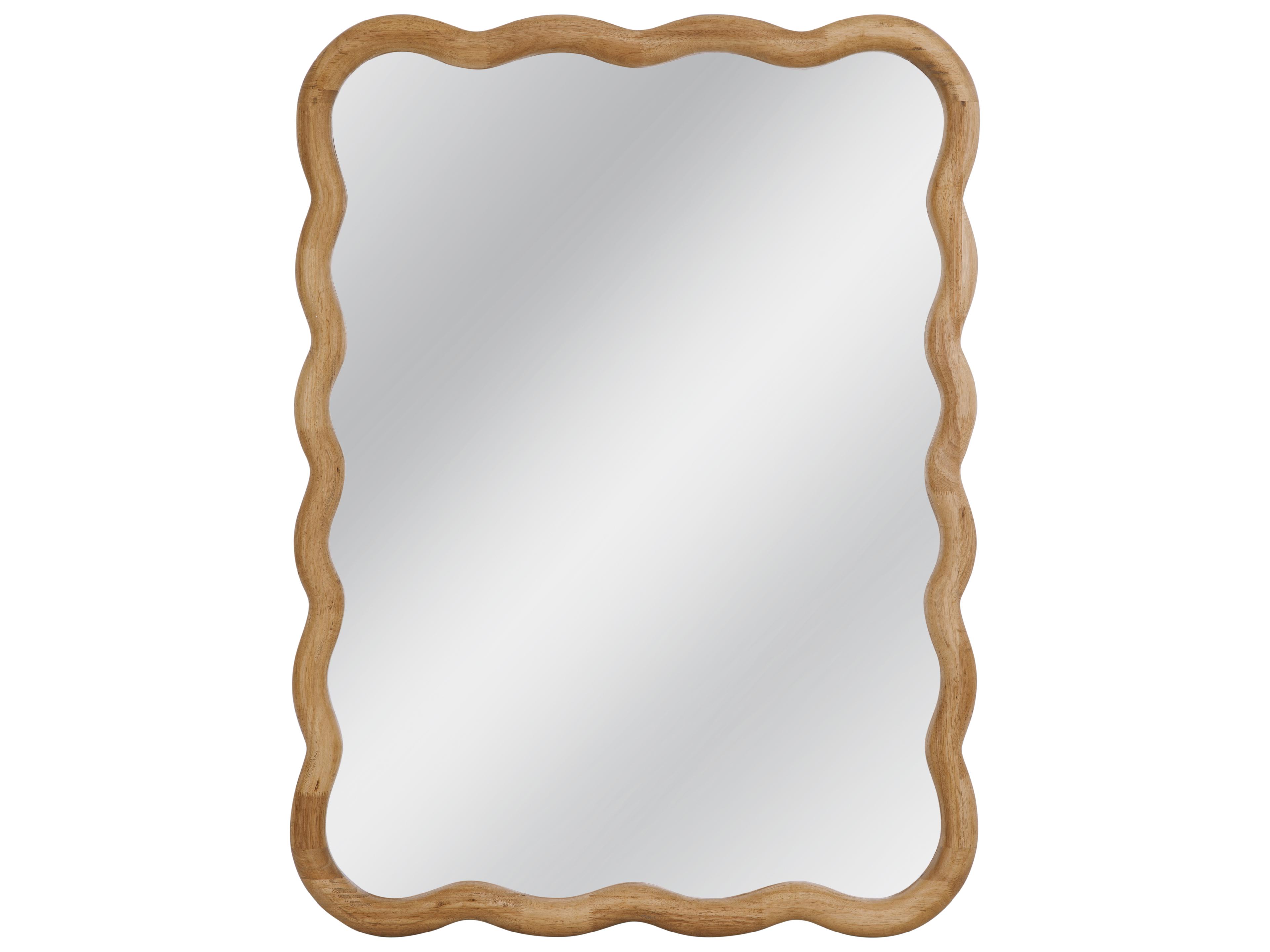 Rider Brown Rectangular Wall Mirror with Wavy Wood Frame