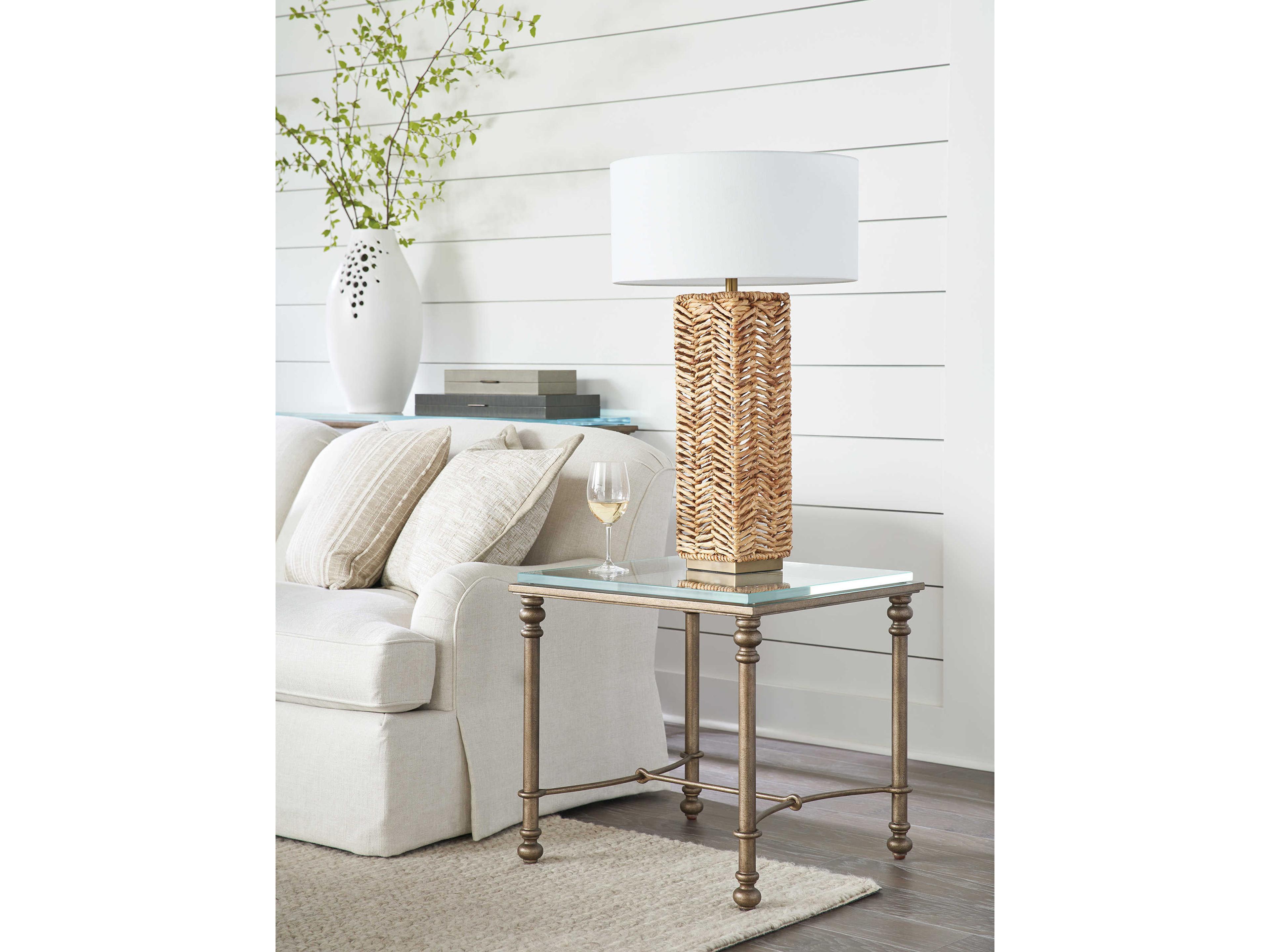 Barclay Butera Laguna Bluff Square Glass Textured Burnished Brass End Table
