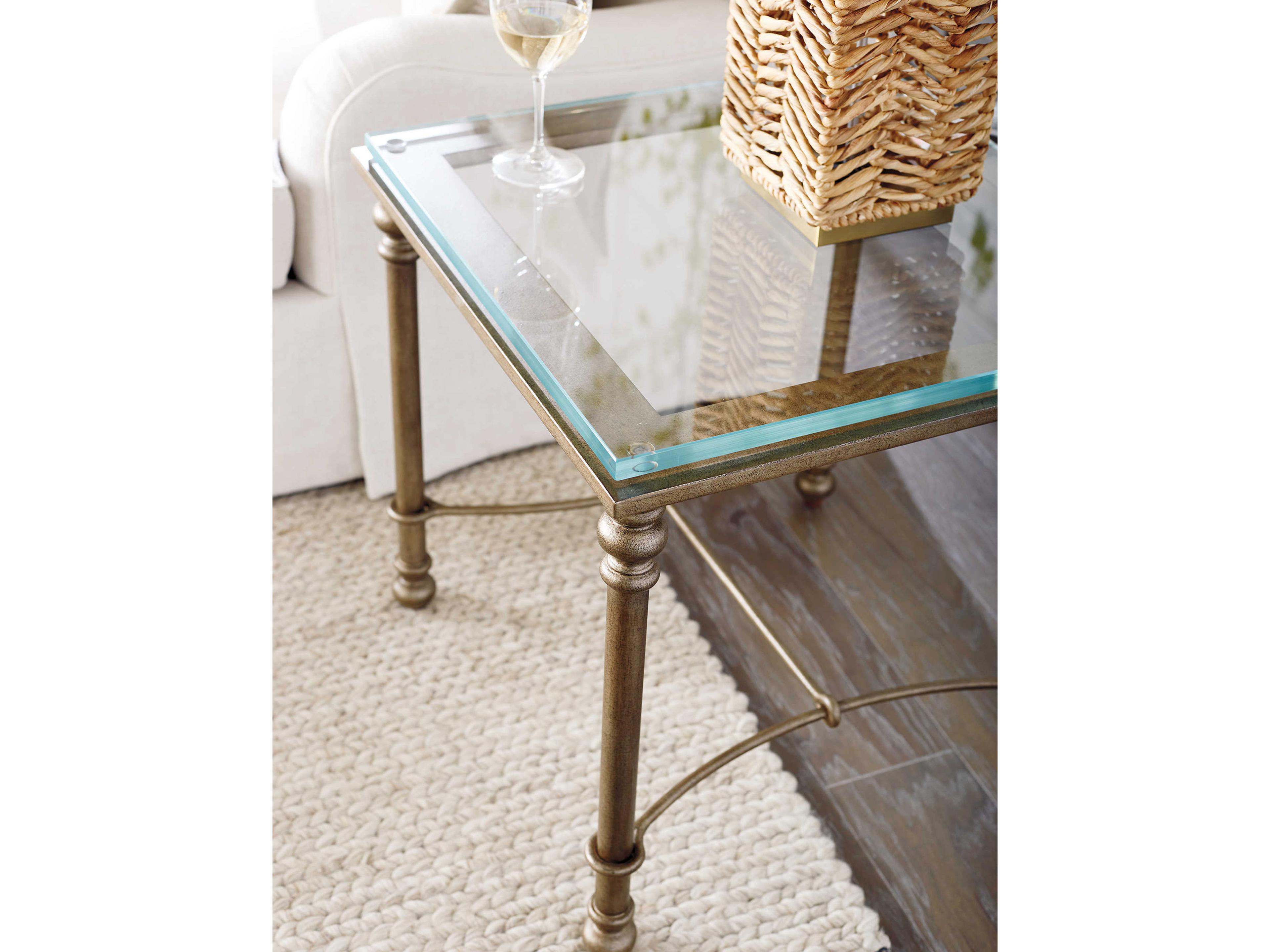 Barclay Butera Laguna Bluff Square Glass Textured Burnished Brass End Table