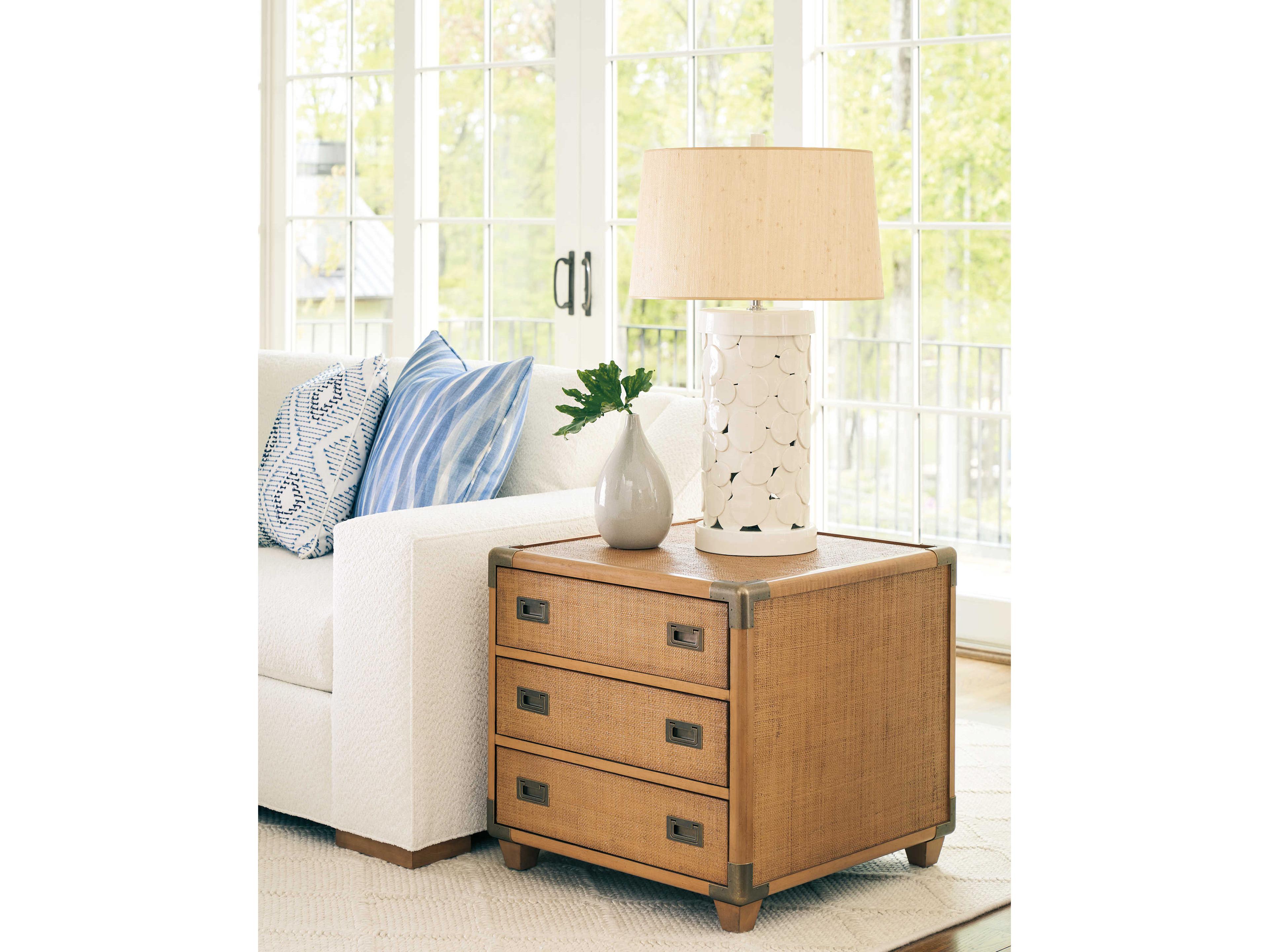 Barclay Butera Laguna Sapphire Woven Trunk Square Wood Wicker End Table