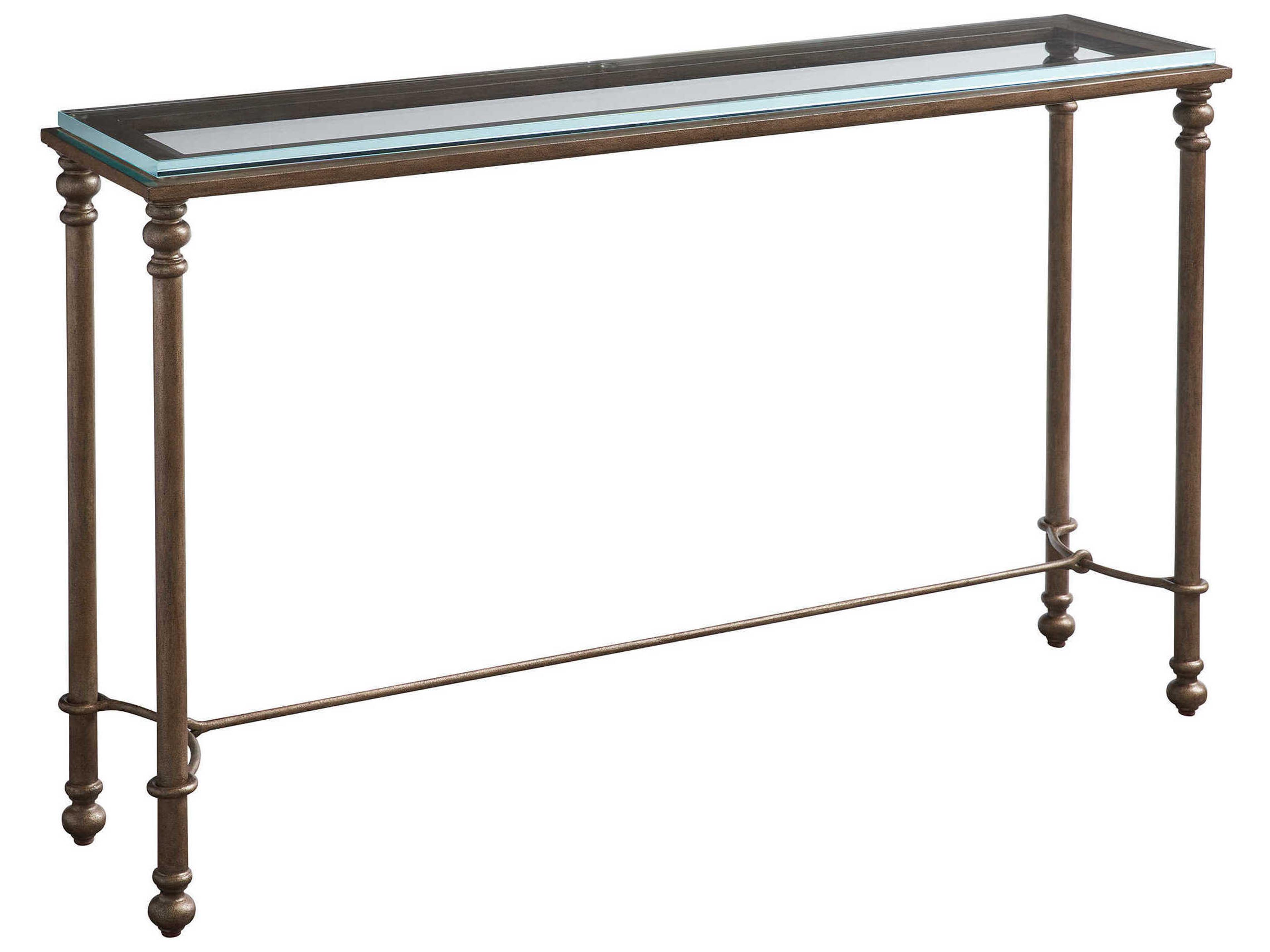 Laguna Bluff Rectangular Glass Textured Burnished Brass Console Table