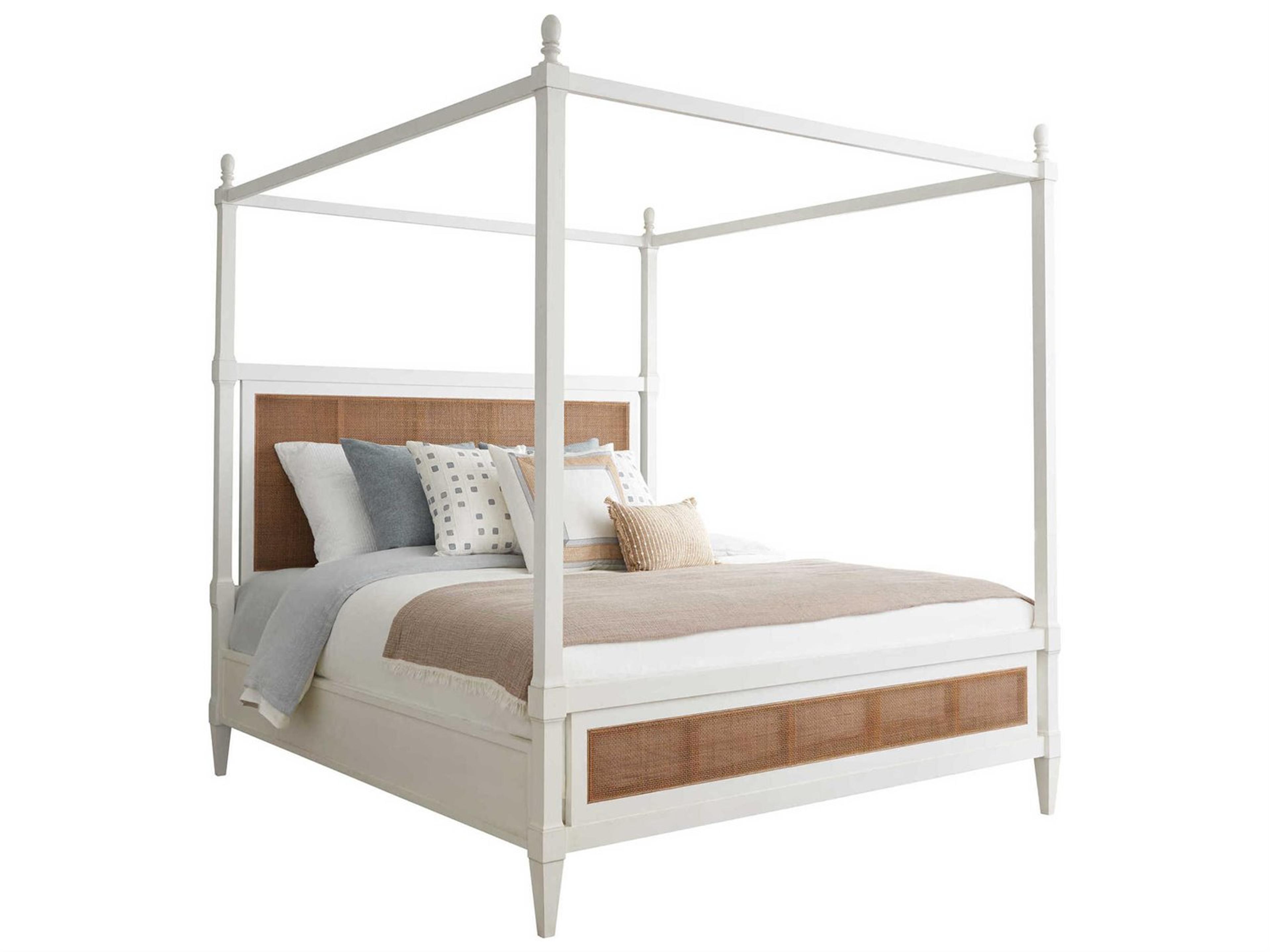 Laguna Strand White Tides Brown Wood King Four Poster Bed