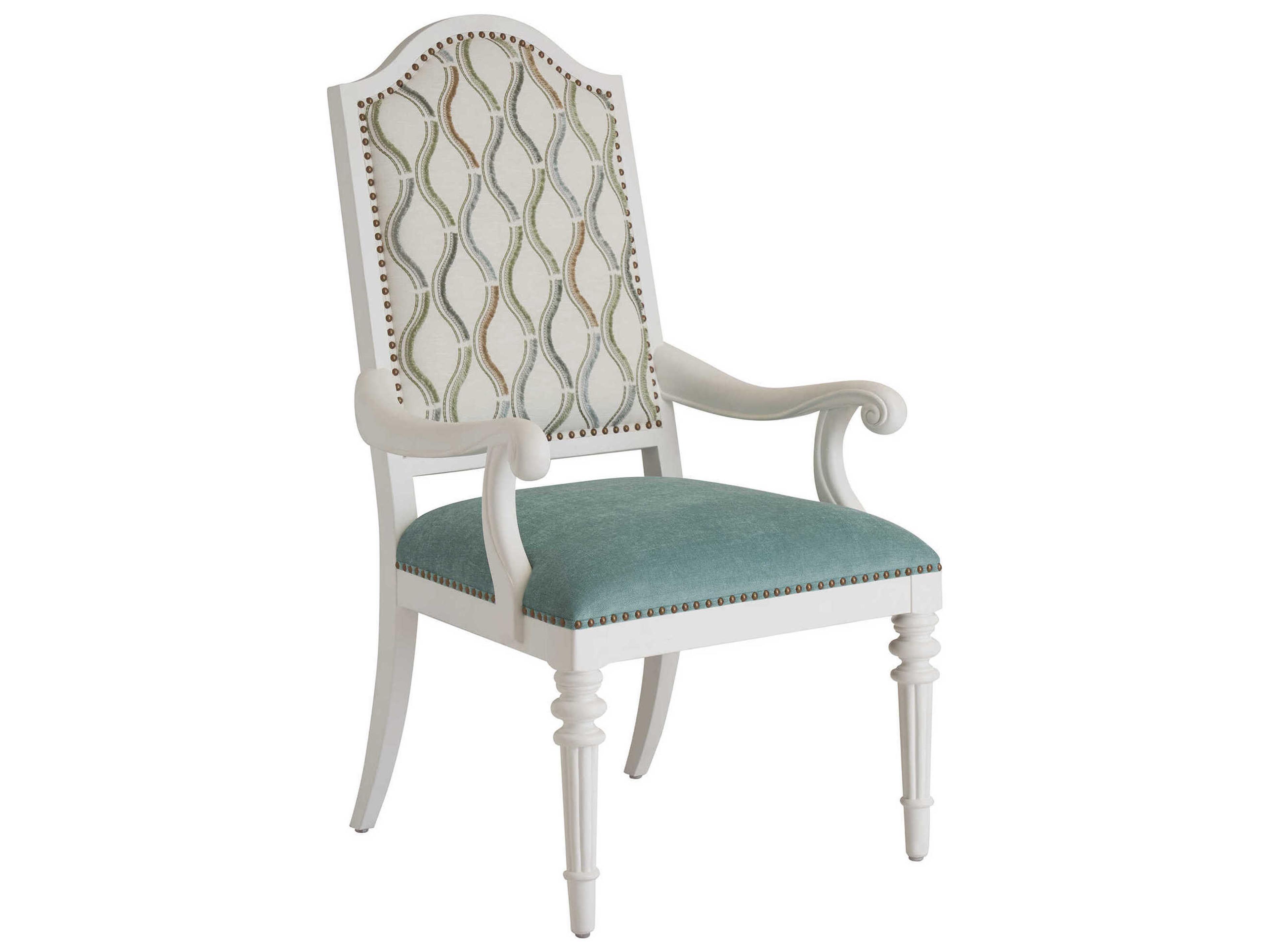Villa Blanca Blue Upholstered Corsica Arm Dining Chair