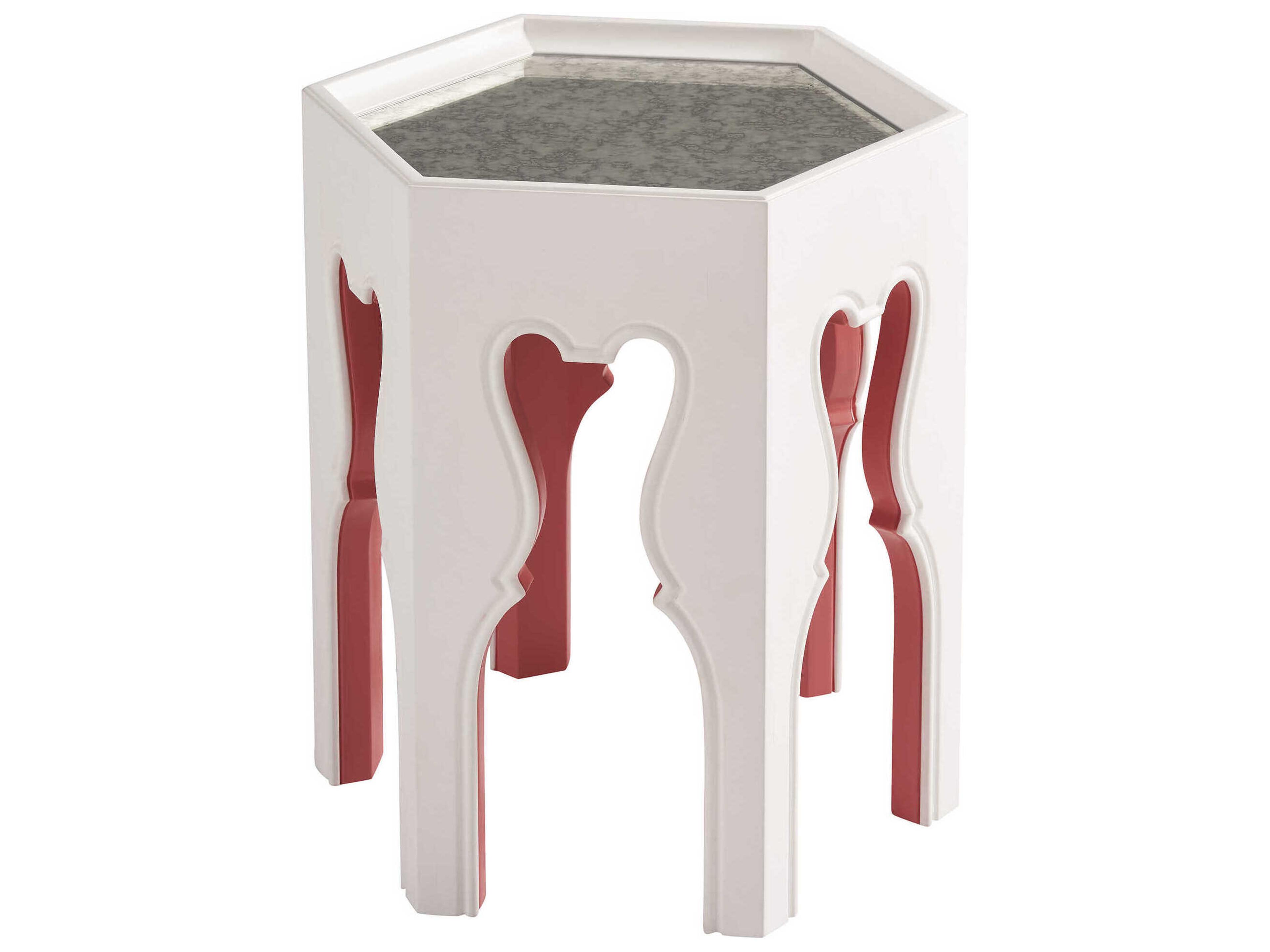 Bilbao Hexagonal End Table with Antique Mirrored Top and Coral Accents