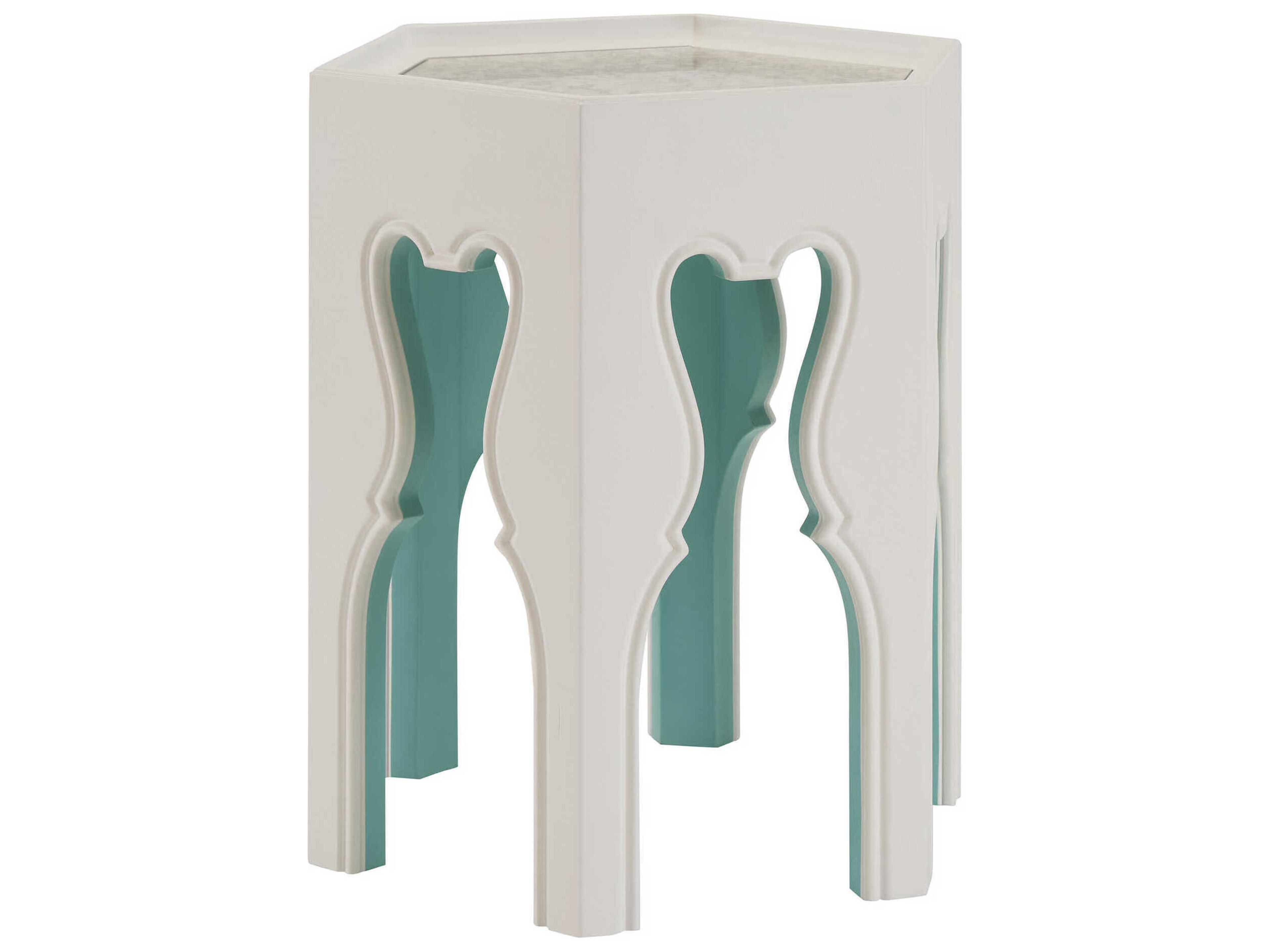 Villa Blanca Bilbao Hexagonal End Table with Teal Accents