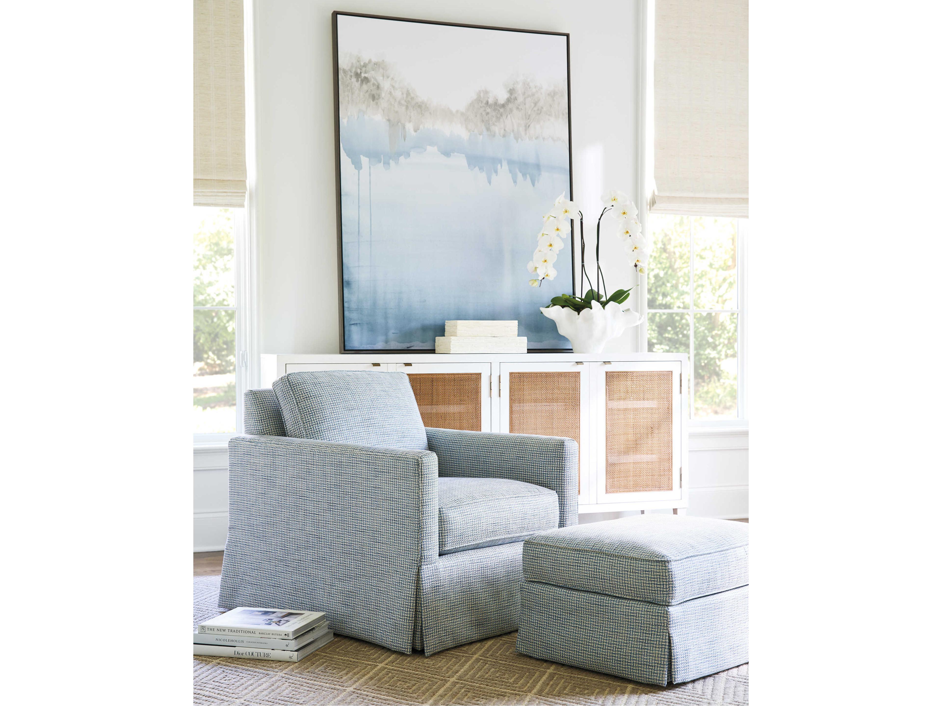 Barclay Butera Upholstery Beach Club Blue Upholstered Ottoman