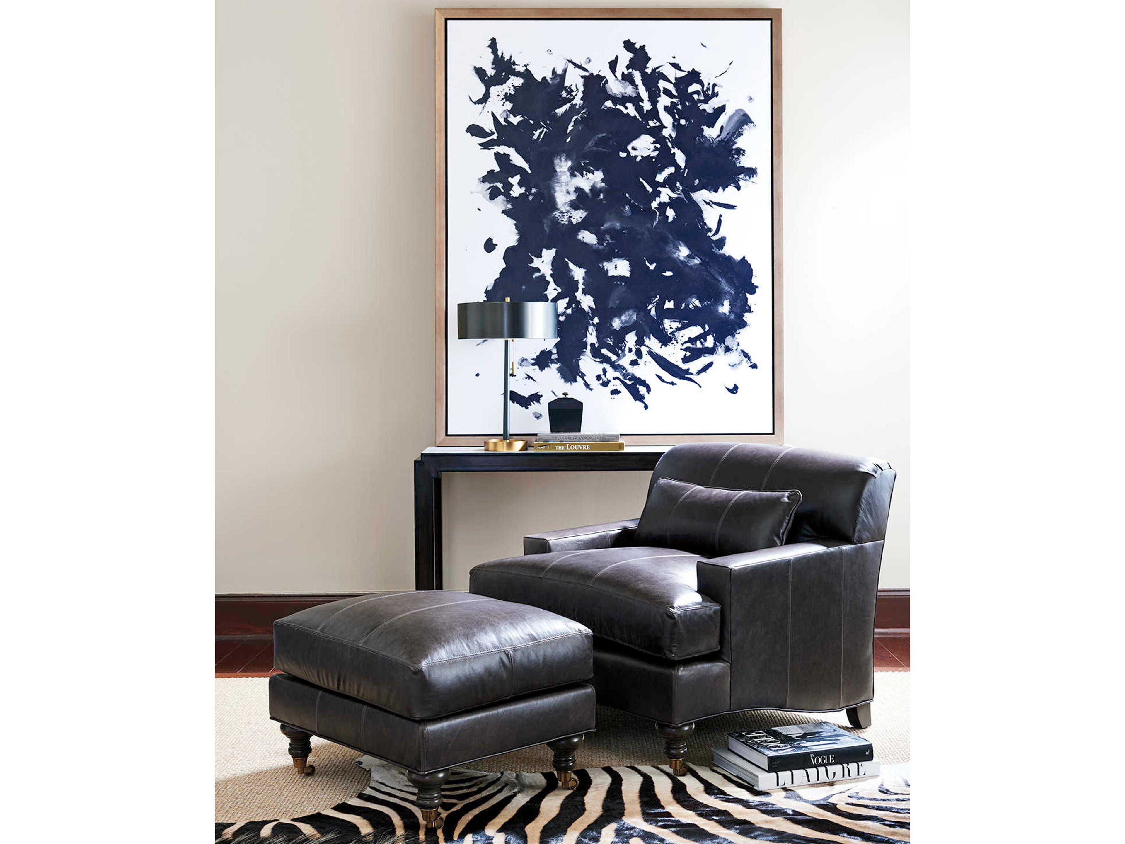 Barclay Butera Upholstery Oxford Rolling Gray Leather Accent Chair