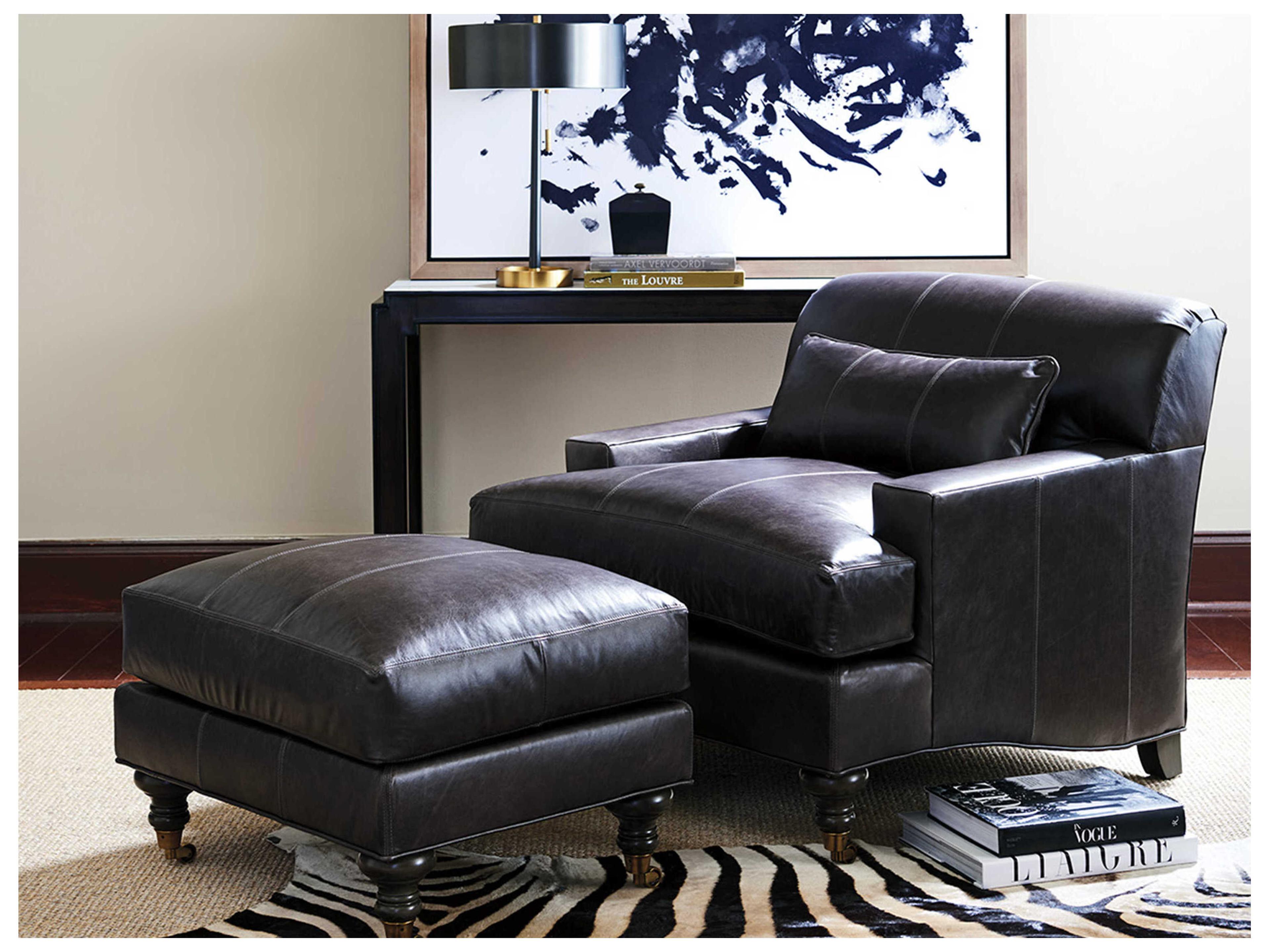 Barclay Butera Upholstery Oxford Leather Ottoman