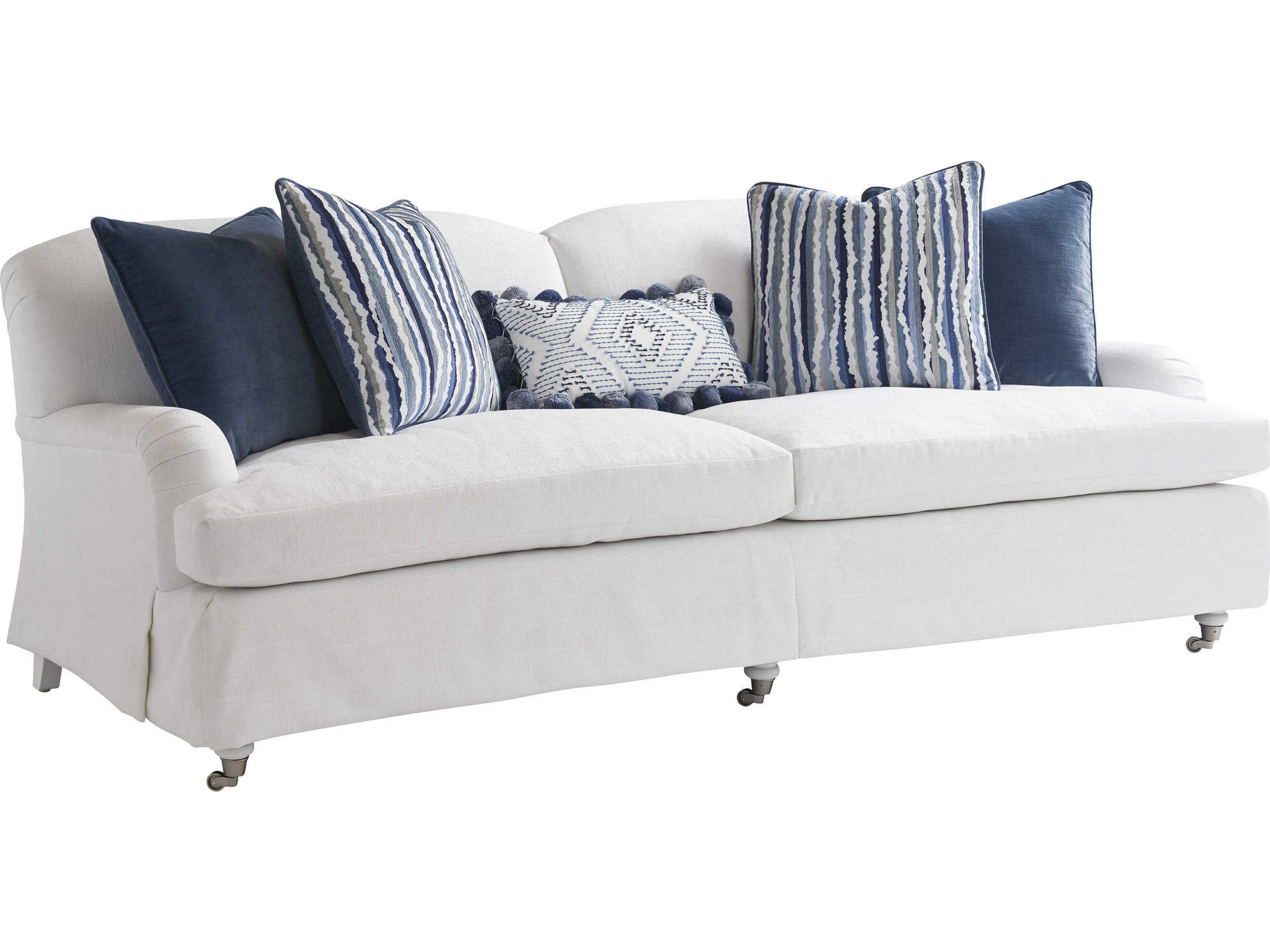 Upholstery Athos White Upholstered Sofa with Pewter Caster