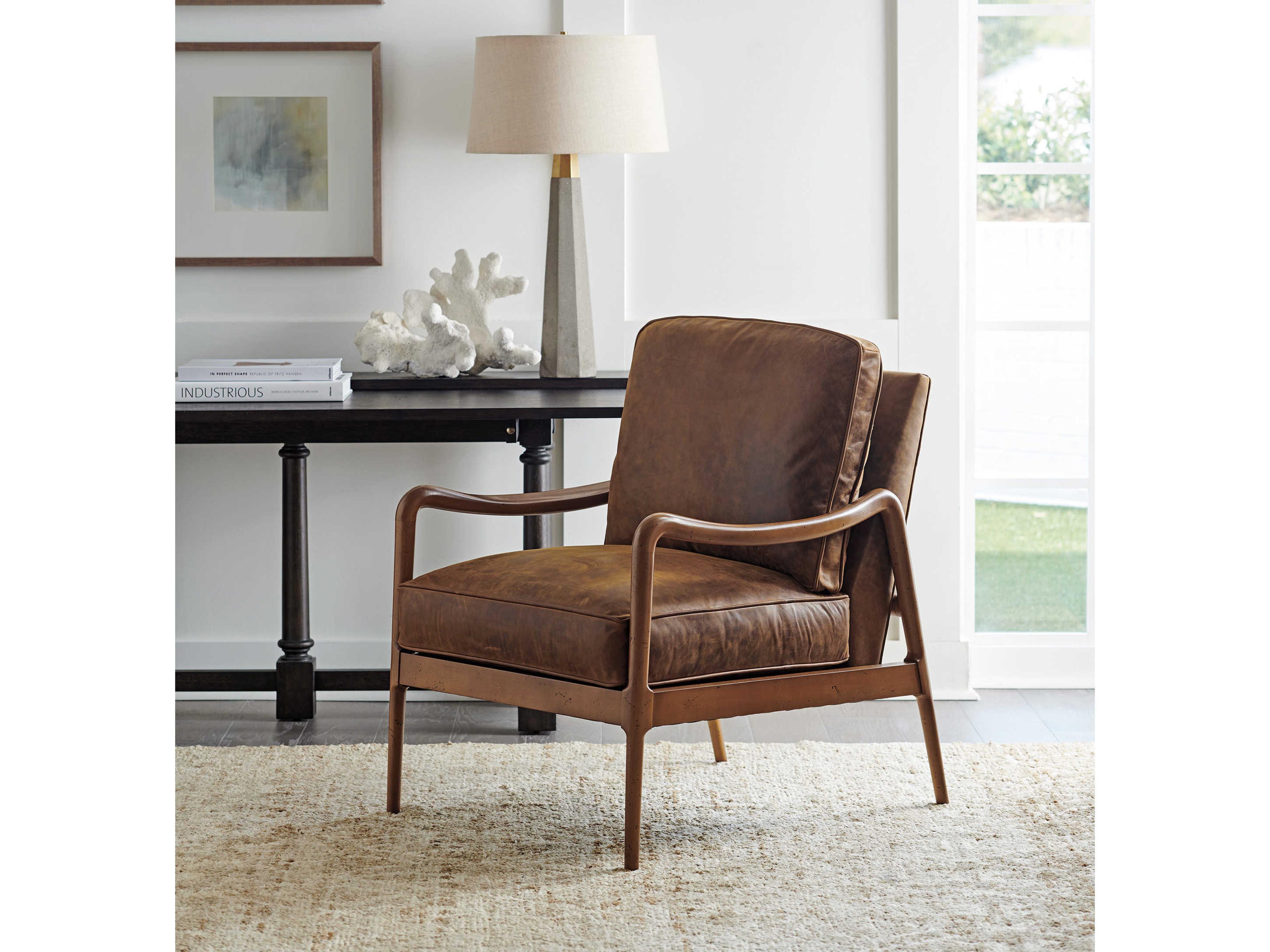 Barclay Butera Upholstery Leblanc Brown Leather Accent Chair