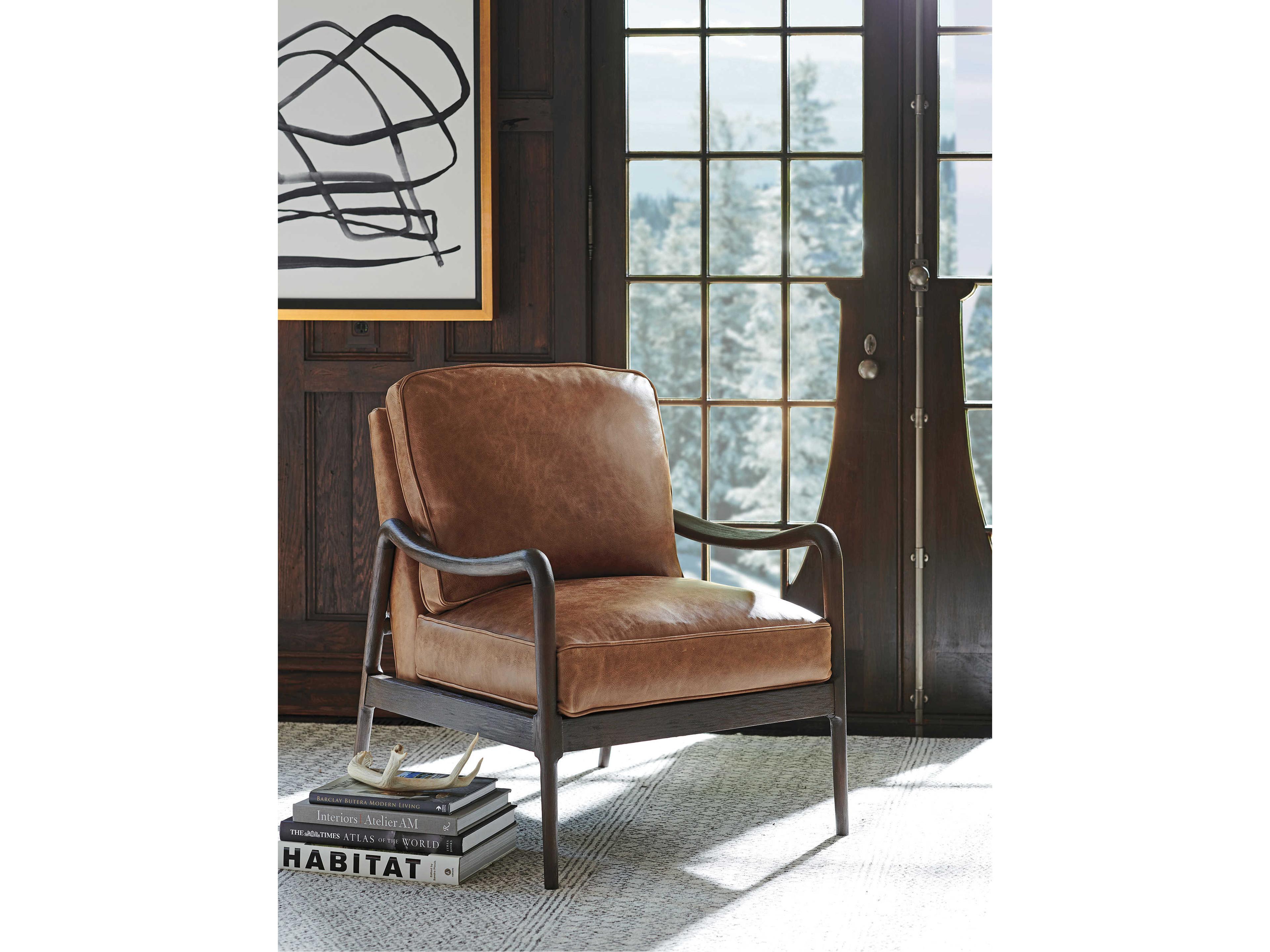 Barclay Butera Upholstery Leblanc Brown Leather Accent Chair