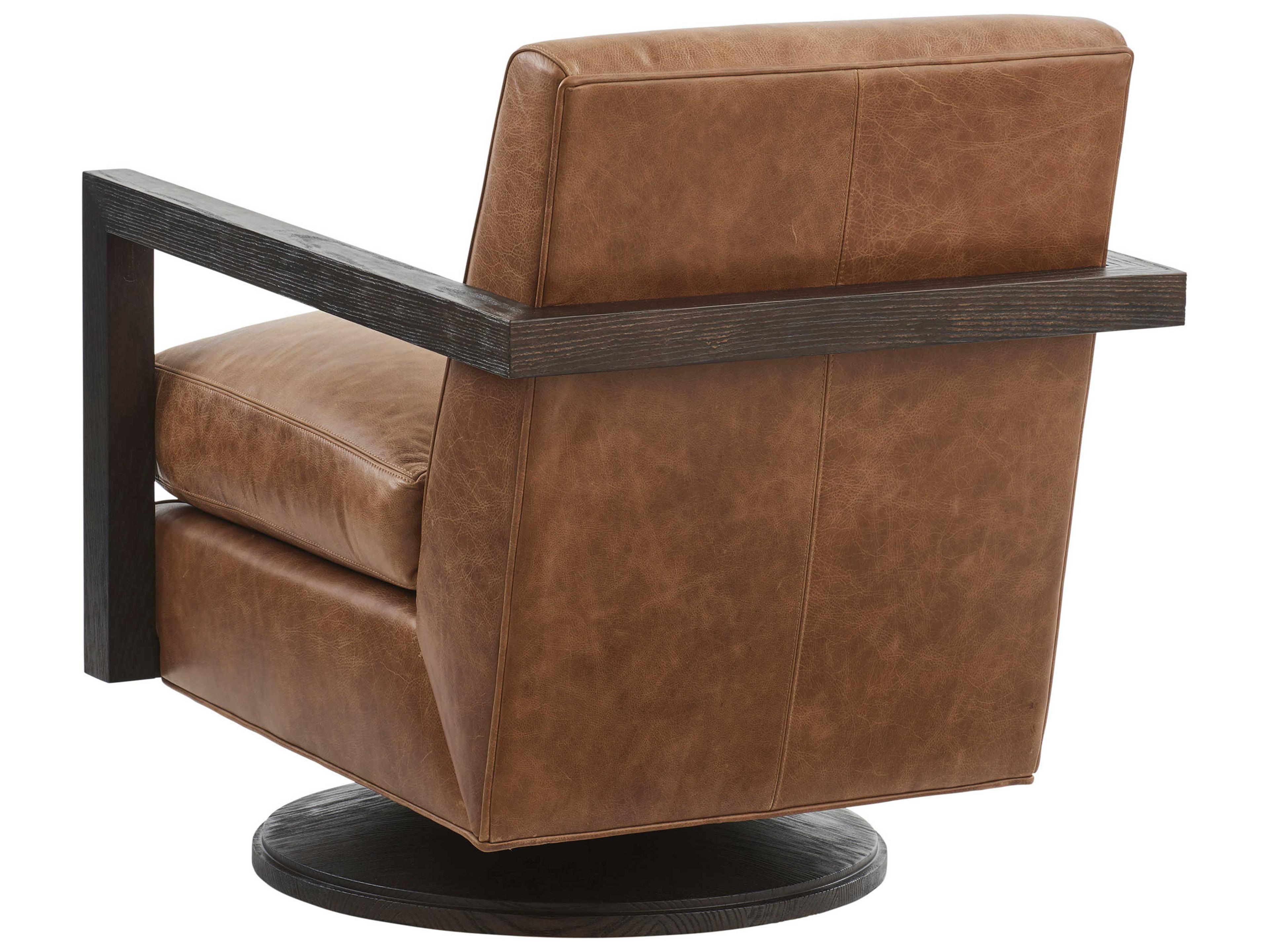 Barclay Butera Upholstery Willa Swivel Brown Leather Accent Chair